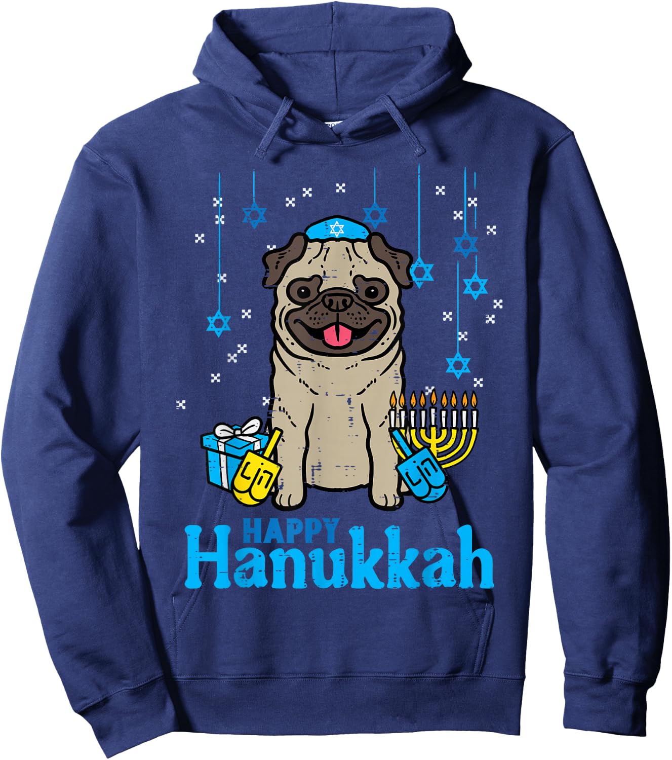Happy Hanukkah Dog Pug Cute Chanukah Jewish Men Women Kids Hoodie - Hoodie | Navy