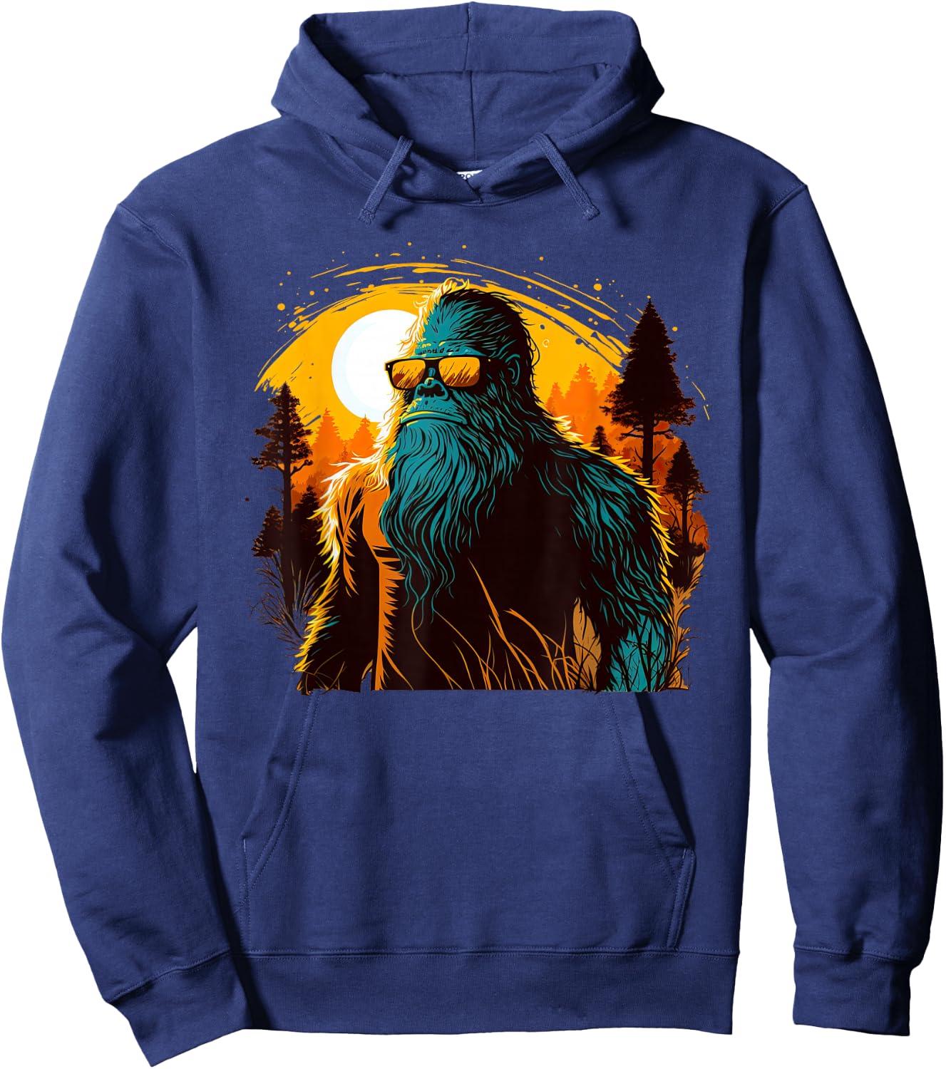 Cool Bigfoot Sasquatch Sunset Forest Retro Cryptid yeti Hoodie - Hoodie | Navy