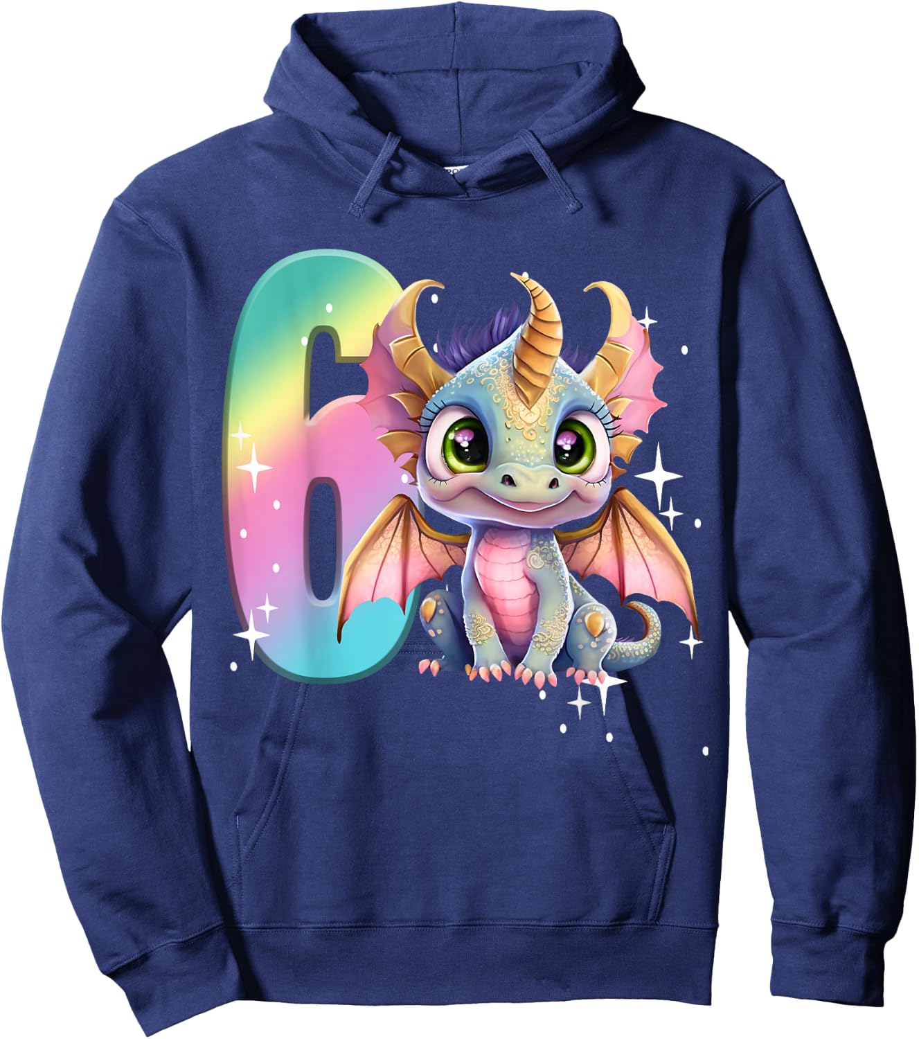 6th Birthday Shirt Dragon Party Rainbow Girl Dragon Cute Six Hoodie - Hoodie | Navy