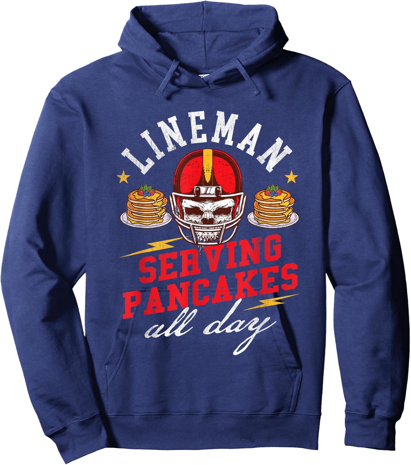 Lineman Serving Pancakes All Day - Football Player Sports Hoodie - Hoodie | Navy
