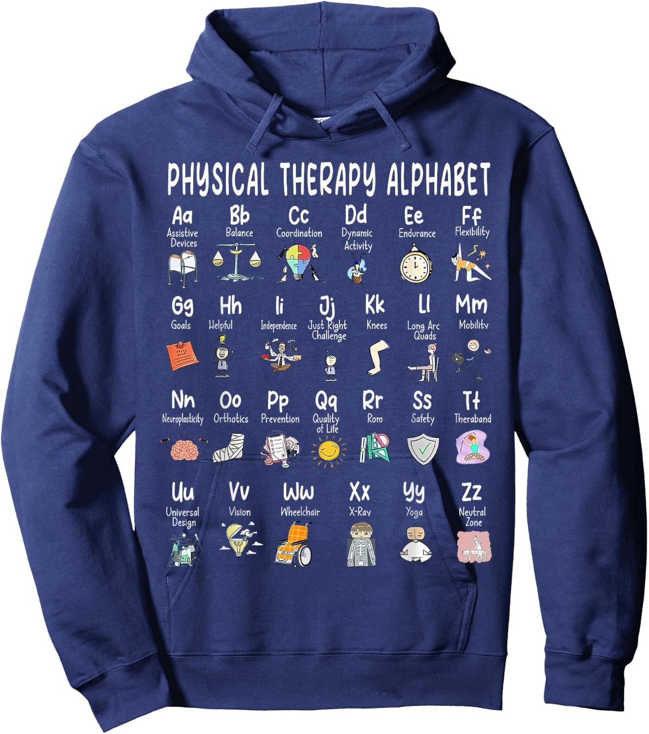 Physical Therapy Alphabet, ABC of Physical Therapy, PT PTA Hoodie - Hoodie | Navy