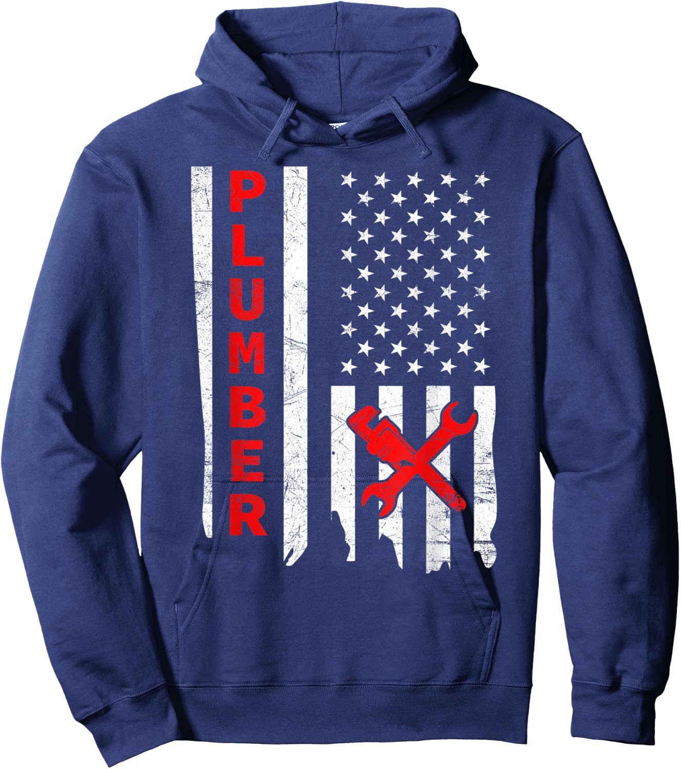 Plumber USA Flag Pipe Wrench Tradesman plumbing Pipefitter Hoodie - Hoodie | Navy