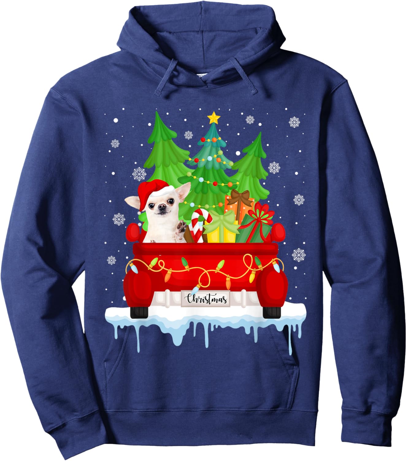 Red Truck Merry Christmas Tree Xmas Chihuahua Dog Hoodie - Hoodie | Navy