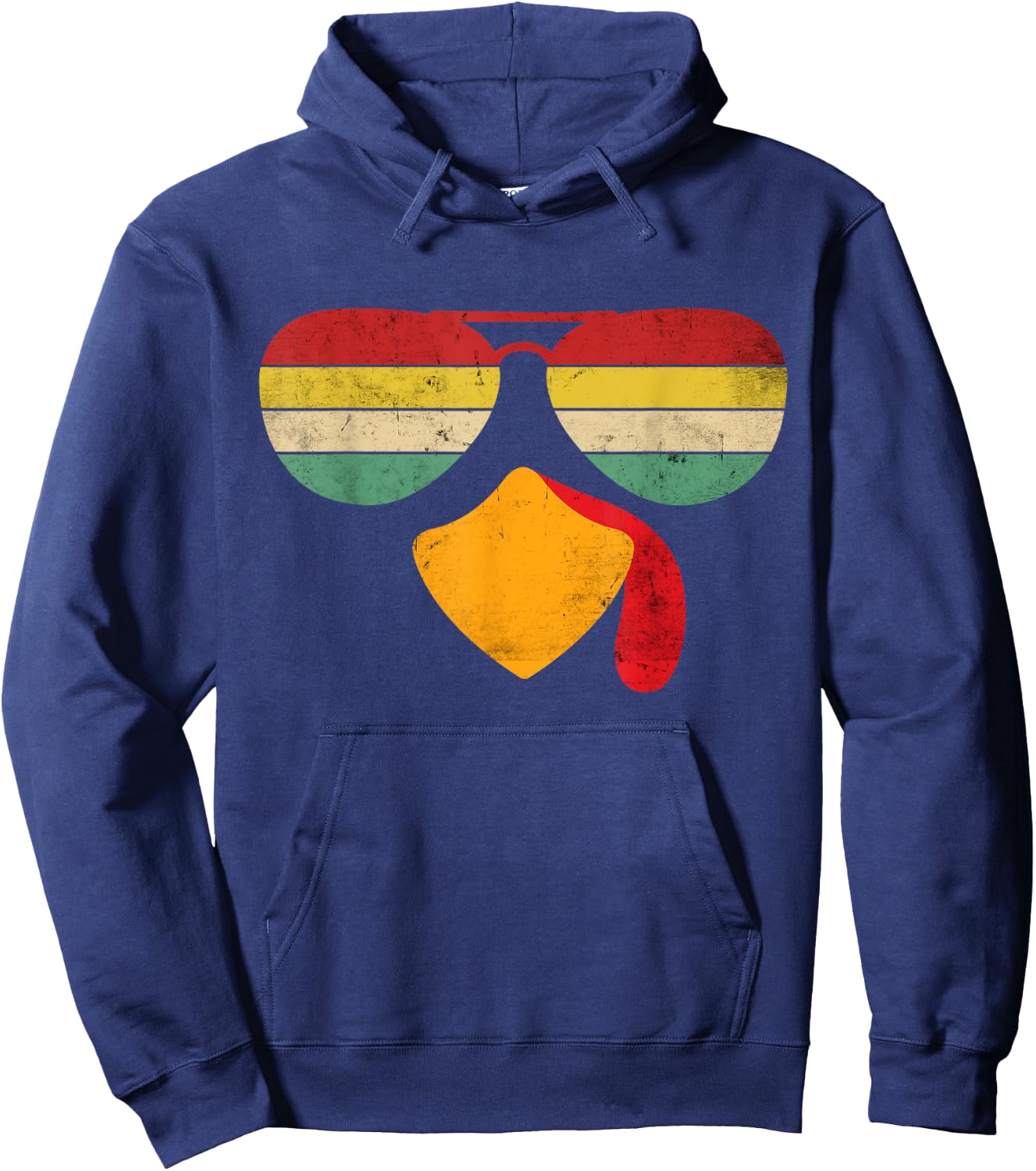 Vintage Turkey Face Thanksgiving Sunglasses Costume Boy Girl Hoodie - Hoodie | Navy