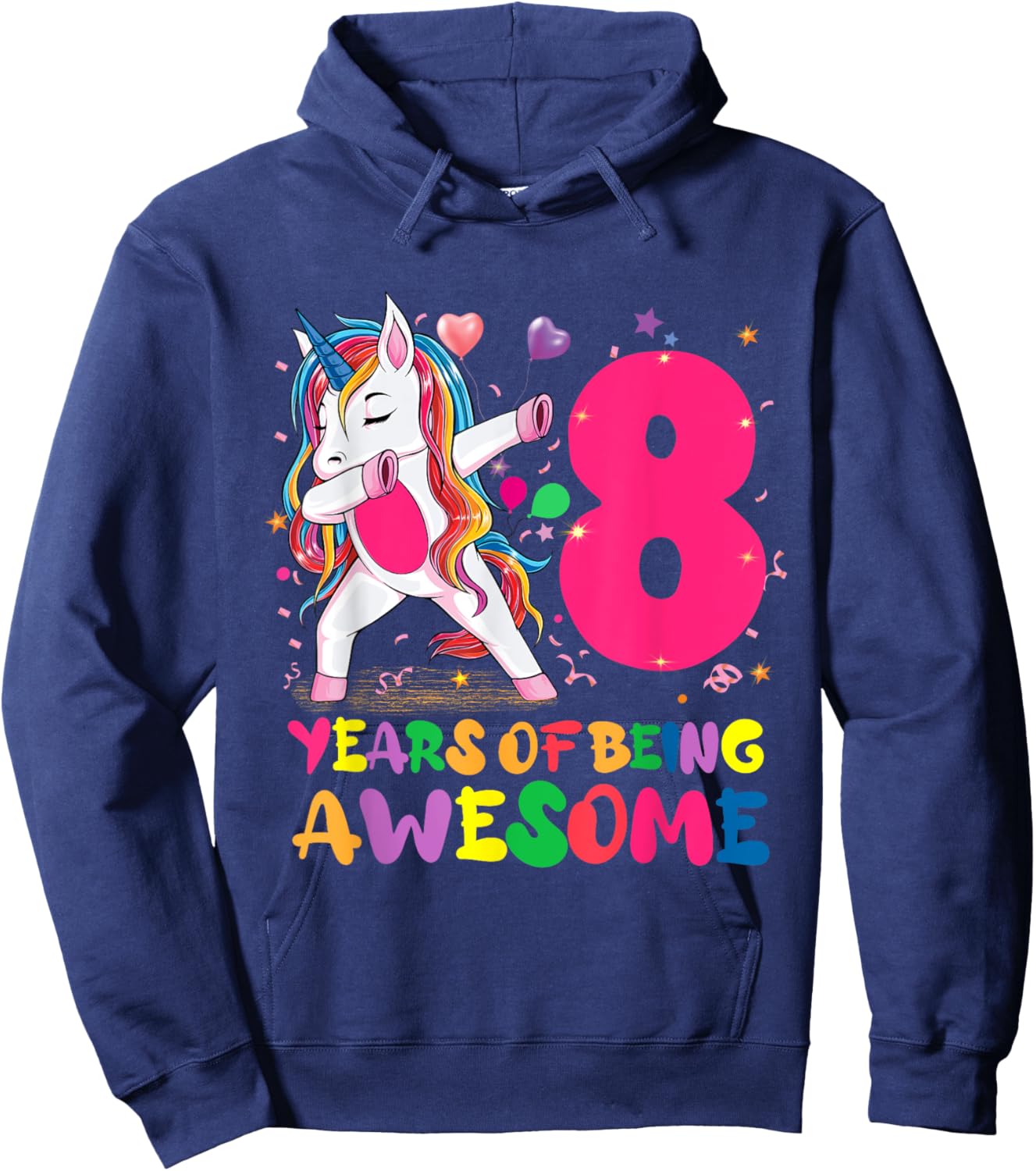 8 Years Old Unicorn Flossing 8th Birthday Unicorn Girl Party Hoodie - Hoodie | Navy