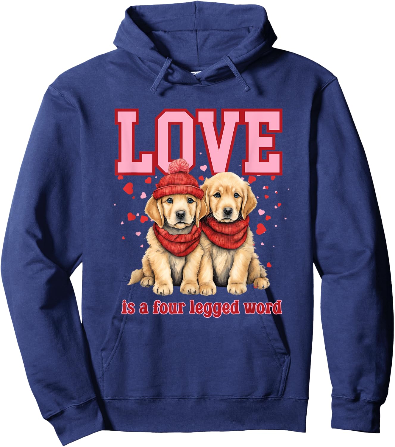 Everystepcounts4us Golden Retriever Love Valentine -Adults Black Small Classic Fit Short Sleeve Valentine's Day Golden Retriever Hoodie - Hoodie | Navy