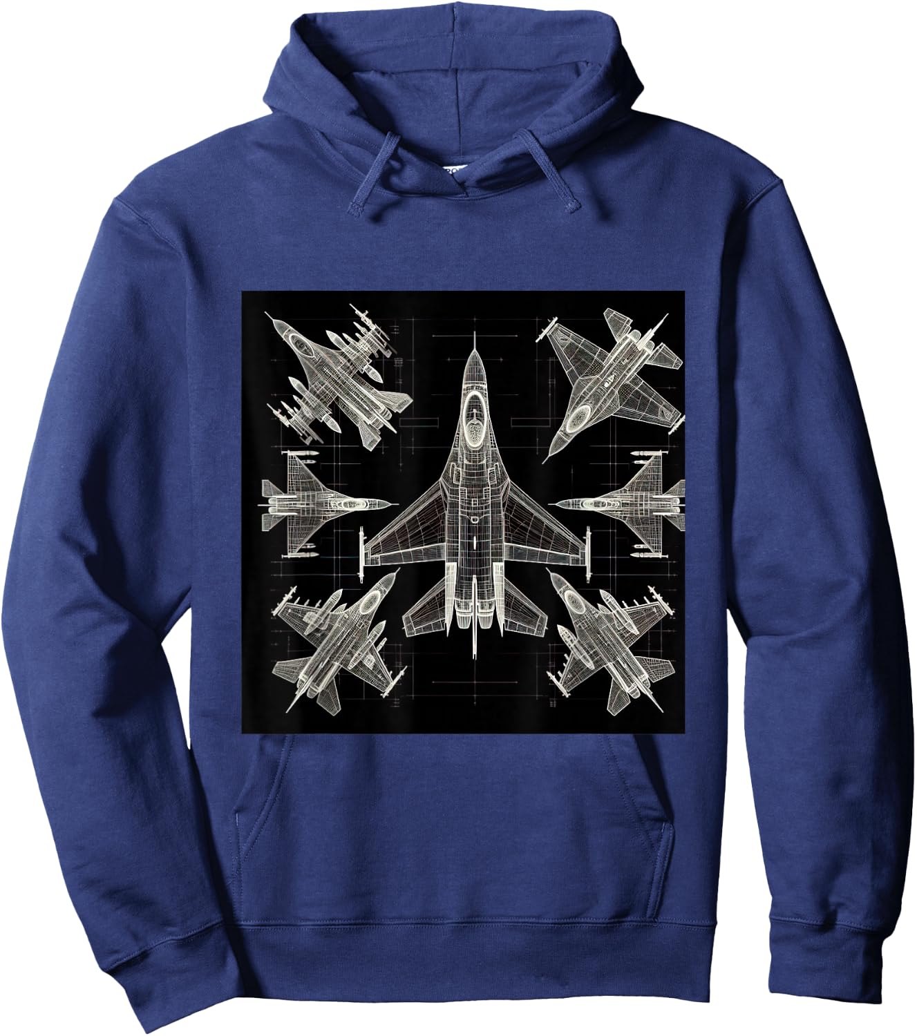 F16 Viper Jet Fighter Wireframe Blueprint Hoodie - Hoodie | Navy