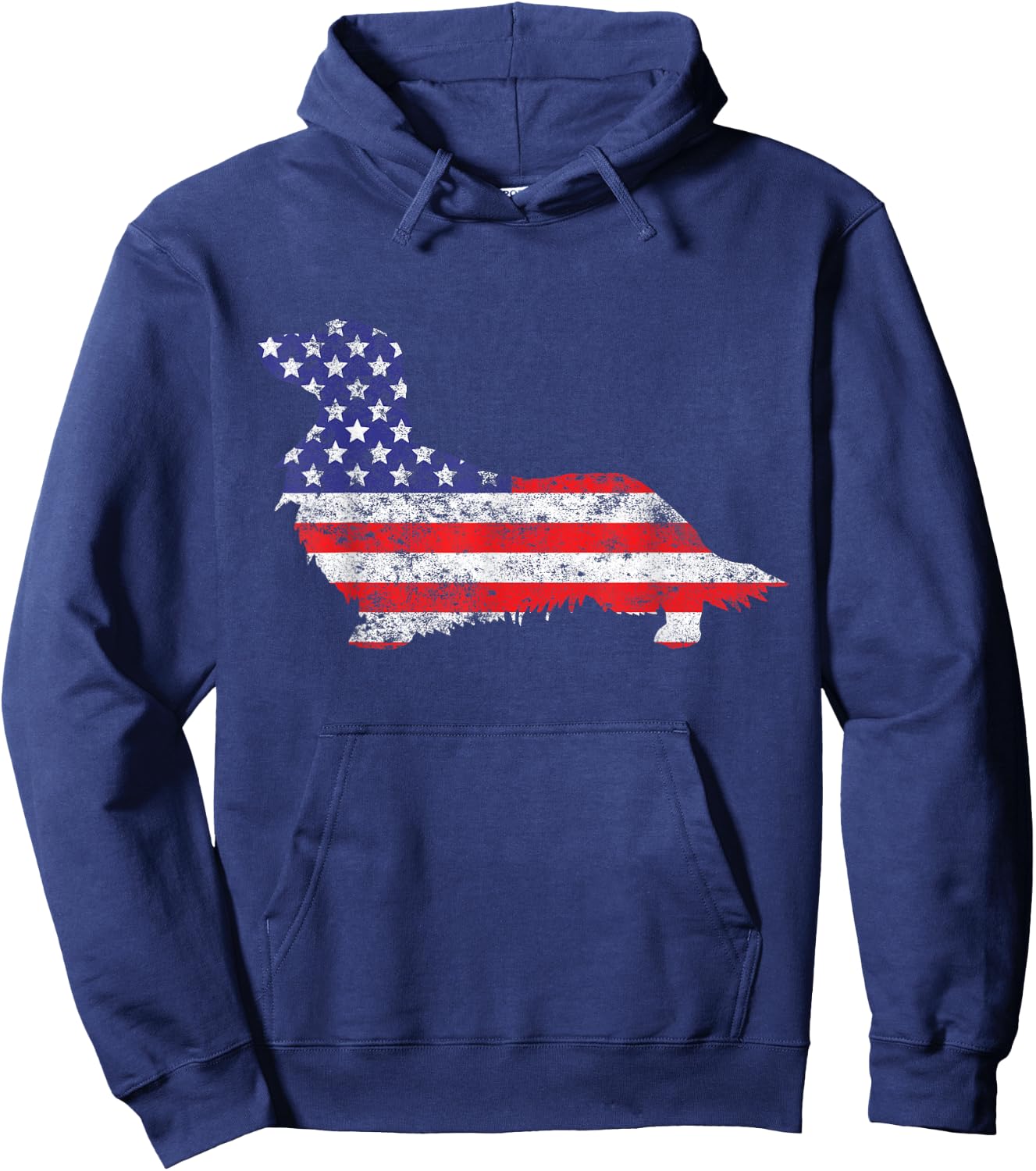 Dachshund Doxie Dog 4th of July USA American Flag Patriotic Hoodie - Hoodie | Navy