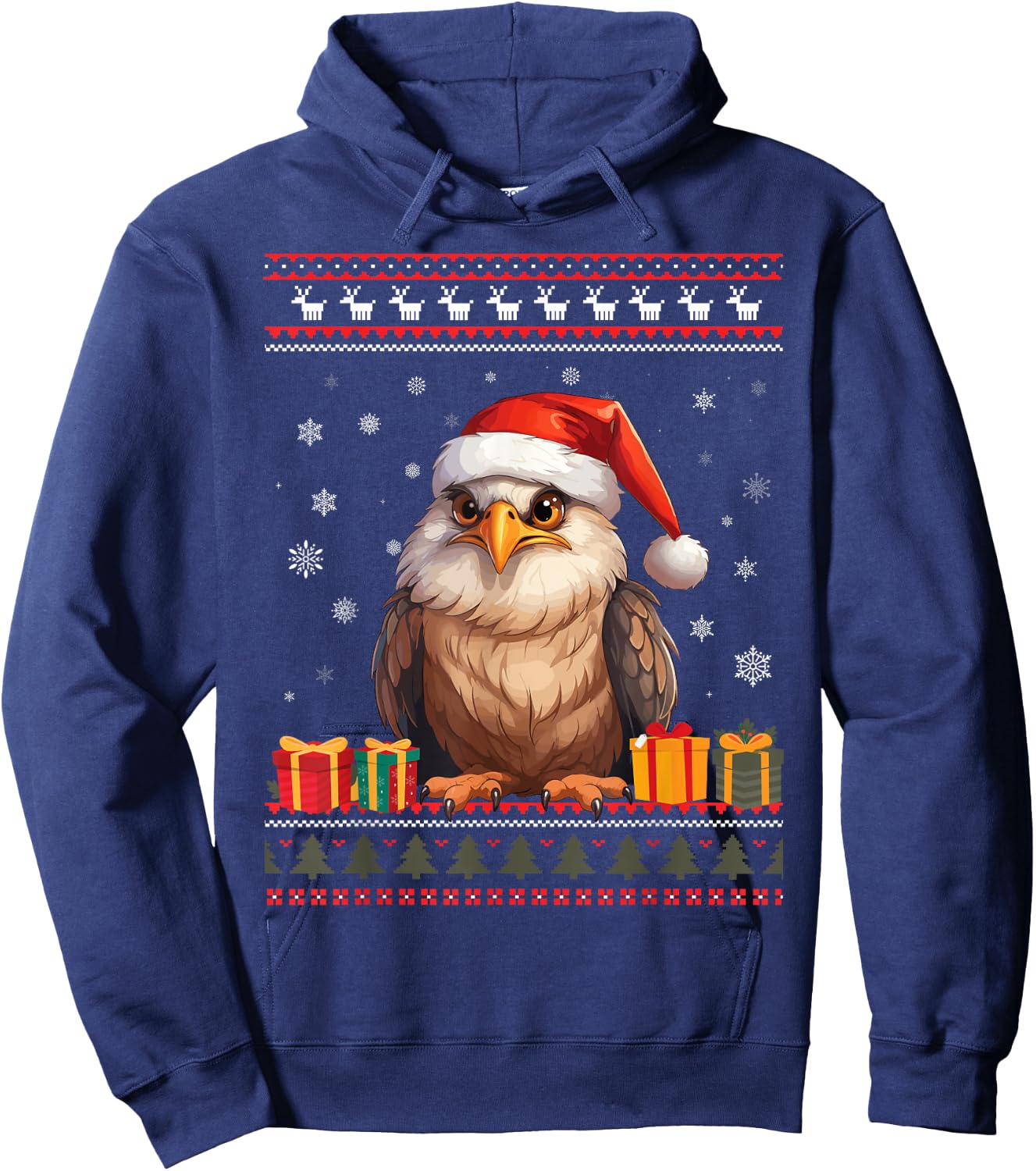 Christmas Eagle Santa Hat Ugly Christmas Sweater Hoodie - Hoodie | Navy