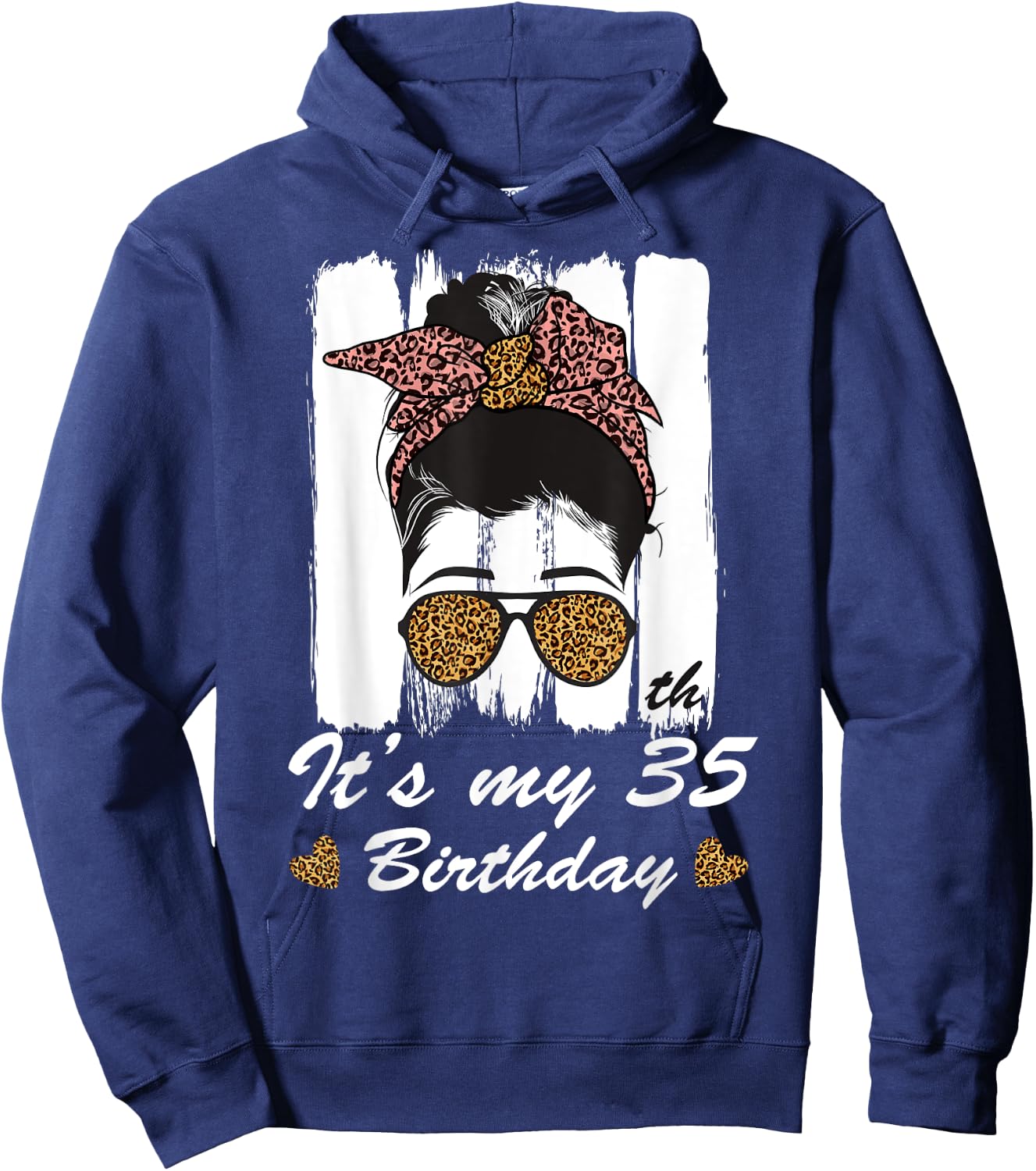 35 Year Old Birthday Messy Bun Leopard It's My 35th B-Day Hoodie - Hoodie | Navy