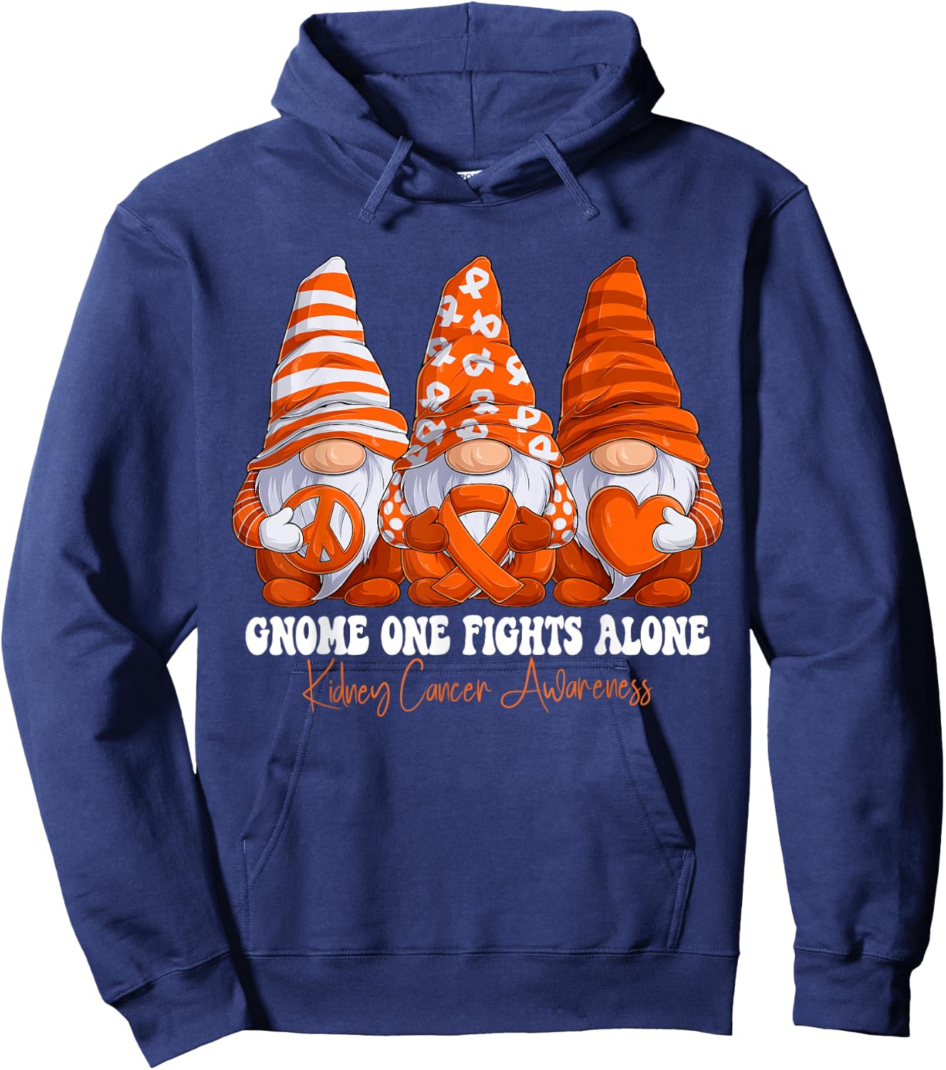 Kidney Cancer Awareness Month Orange Ribbon Gnomies Support Hoodie - Hoodie | Navy