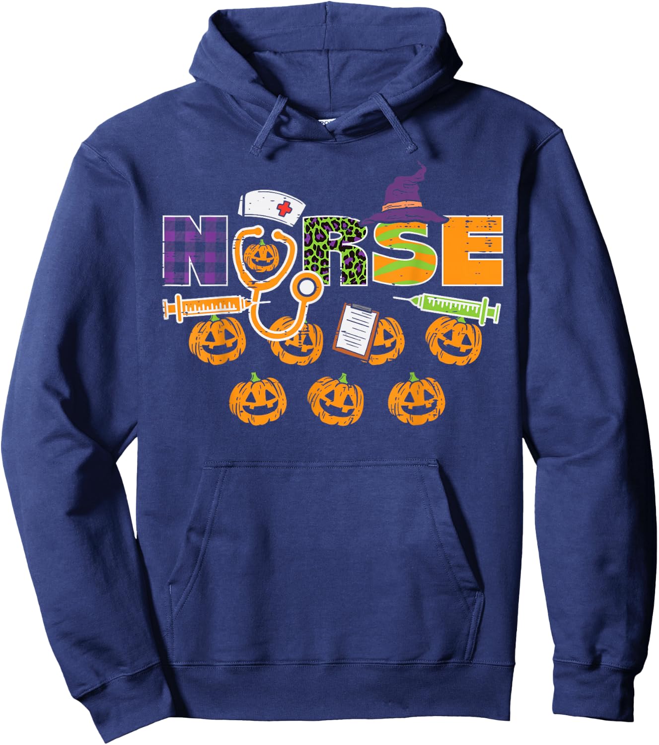 Leopard Plaid Nurse Halloween Cute Costume Nursing Men Women Hoodie - Hoodie | Navy