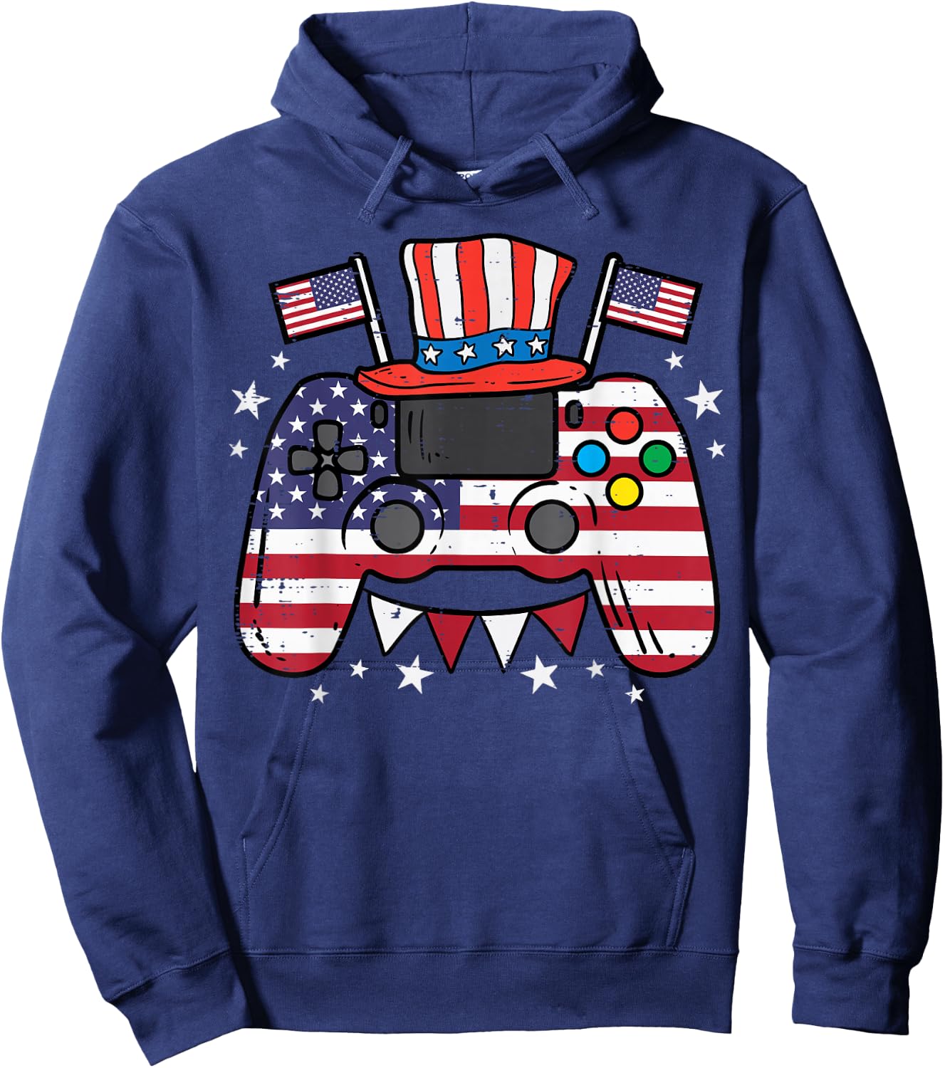 4th of July Video Gamer US Flag Gaming Patriot Boys Kids Men Hoodie - Hoodie | Navy
