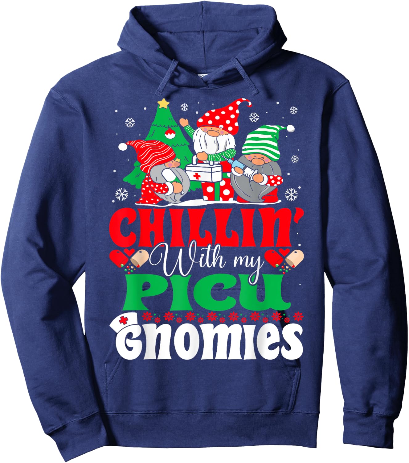 PICU Nurse Gnomes Pediatric Intensive Care Nurse Christmas Hoodie - Hoodie | Navy