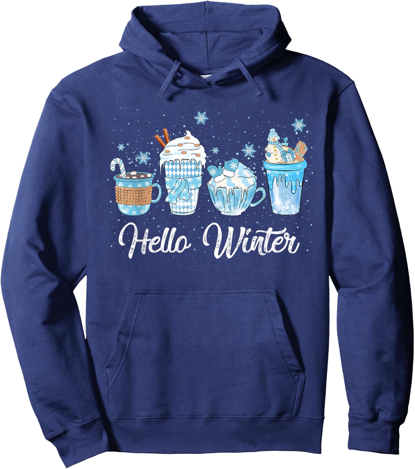Hello Winter Sweet Cozy Coffee Lovers Snowman Christmas Hoodie - Hoodie | Navy