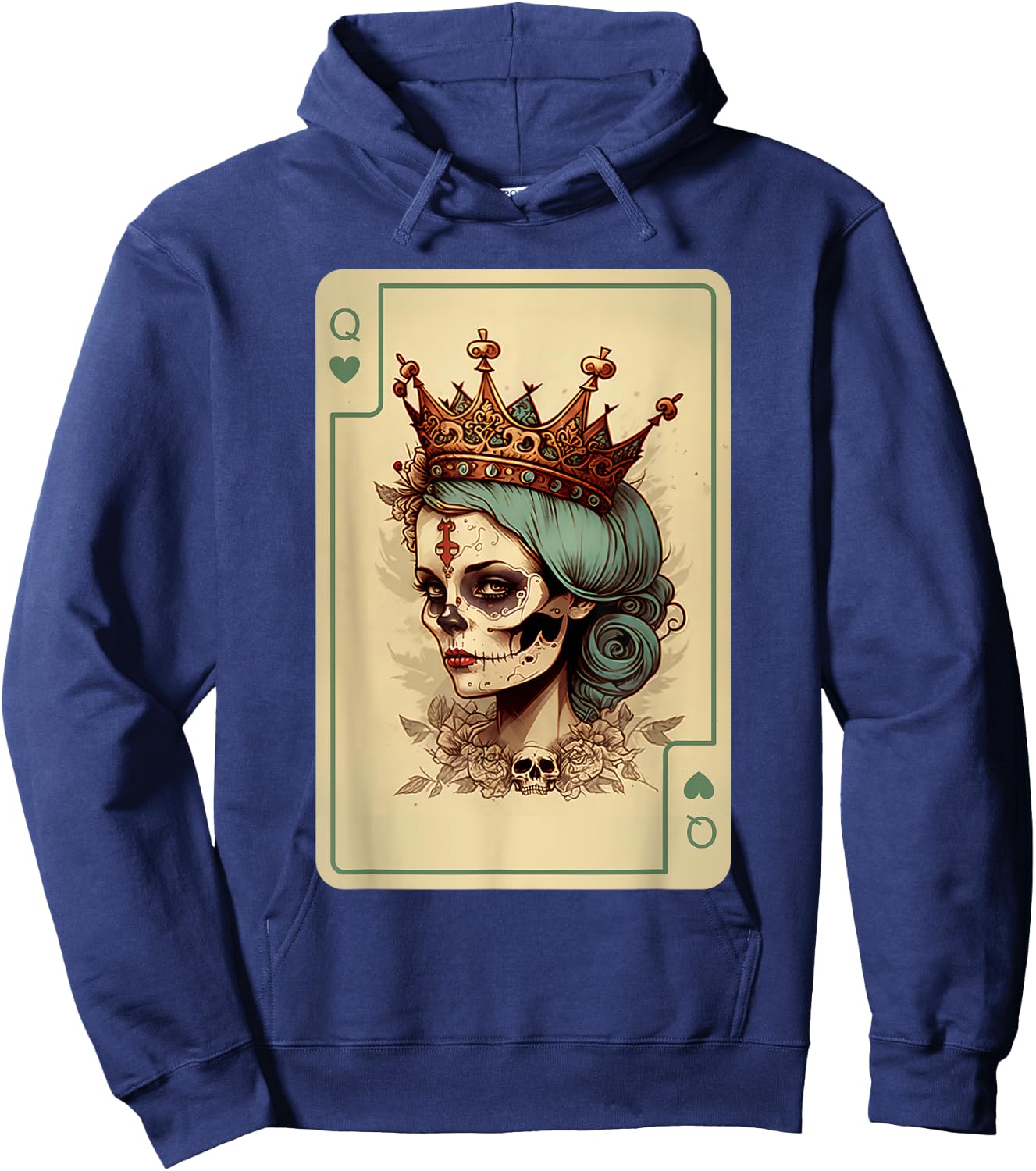 Queen of Hearts Gothic Poker Card Game Halloween Creepy Hoodie - Hoodie | Navy