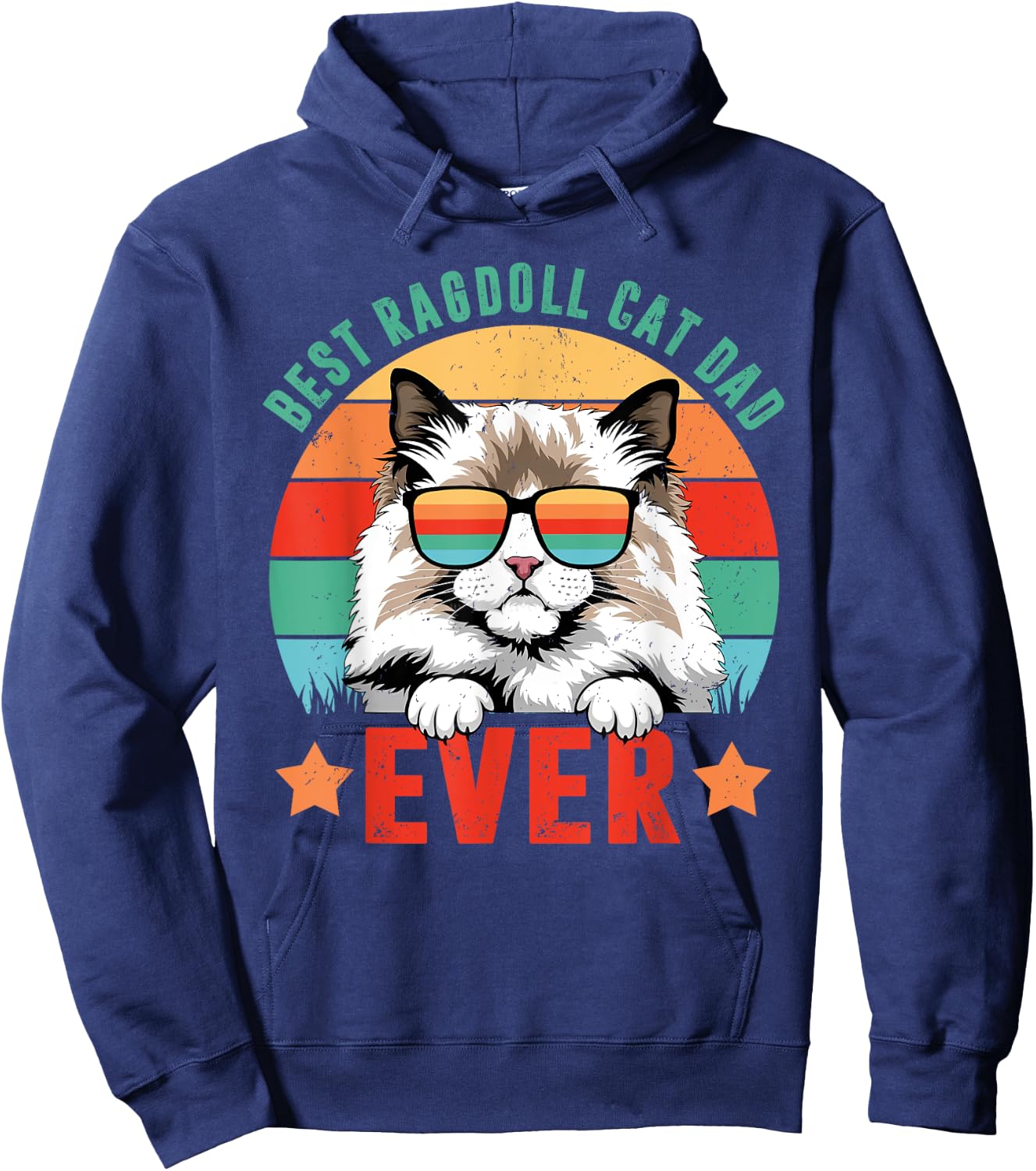 Retro Vintage Best Ragdoll Cat Ever Daddy Fathers Day Hoodie - Hoodie | Navy