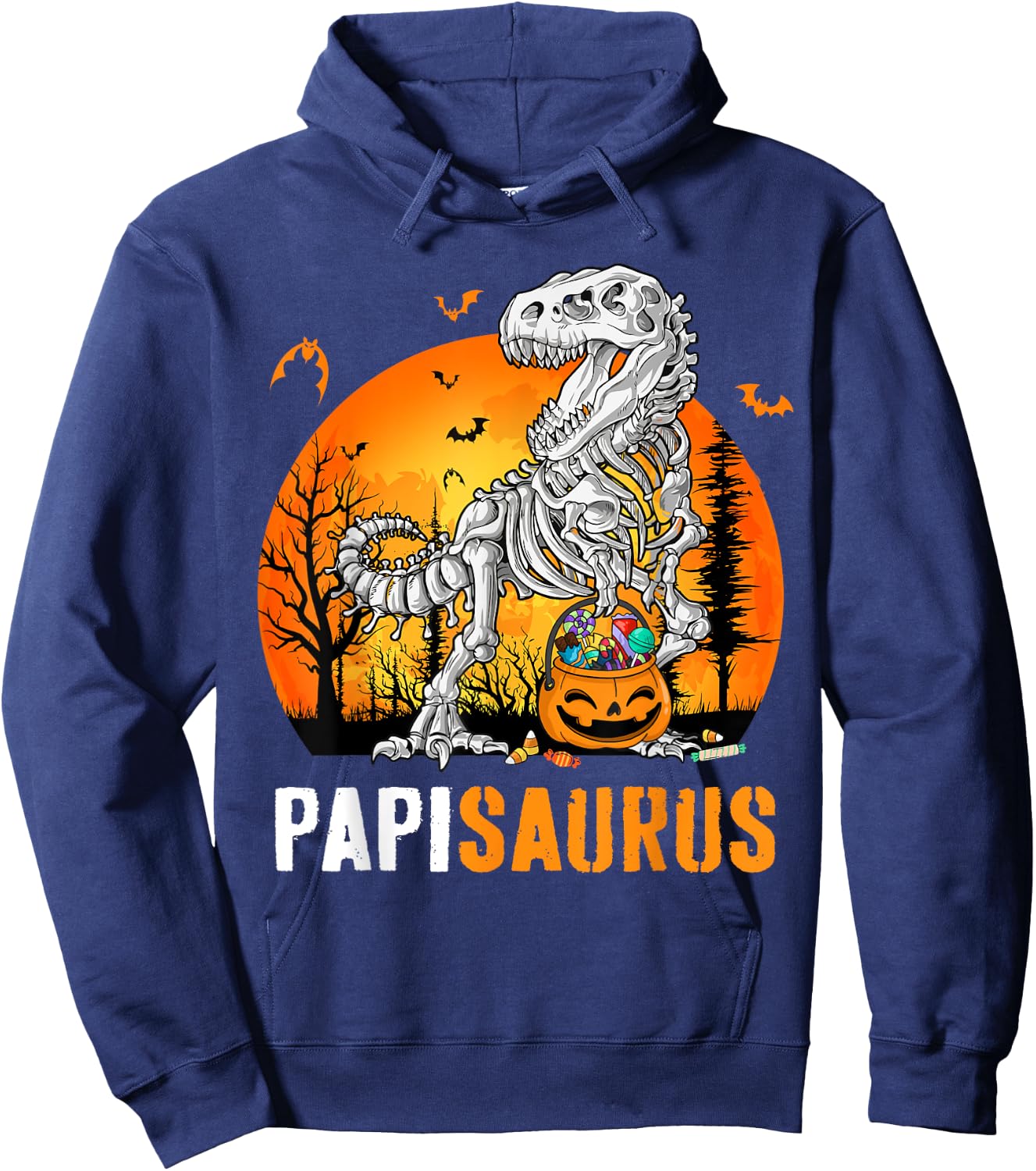 Papisaurus Dinosaur Skeleton Halloween Papi Saurus Hoodie - Hoodie | Navy