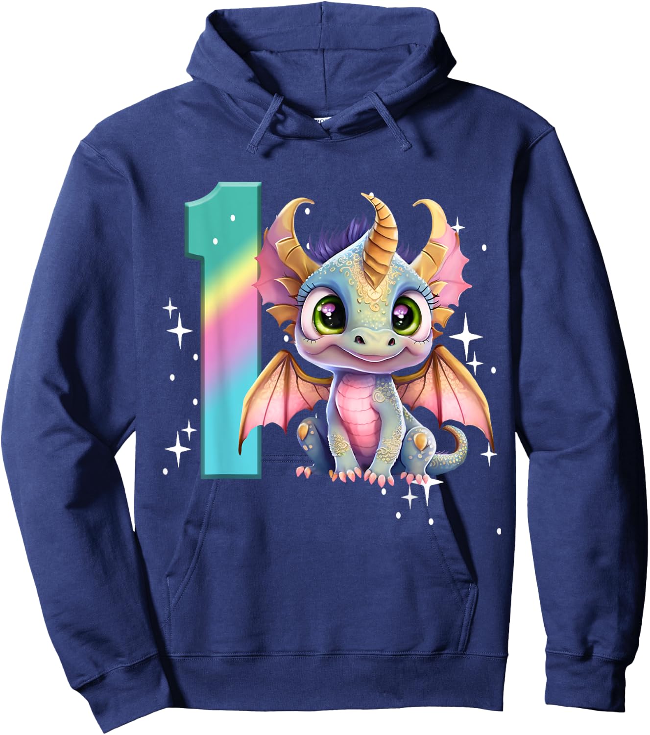 1st Birthday Shirt Dragon Party Baby Girl One First Rainbow Hoodie - Hoodie | Navy
