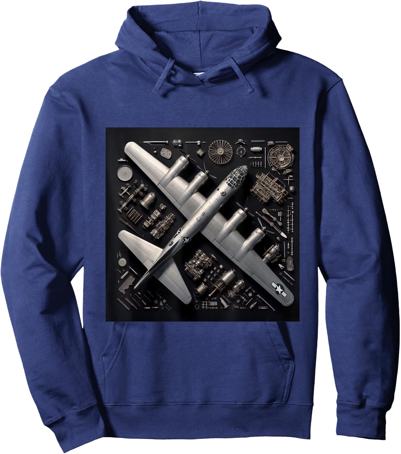 WW2 Warplane B-29 Superfortress Assembly Parts Blueprint Hoodie - Hoodie | Navy