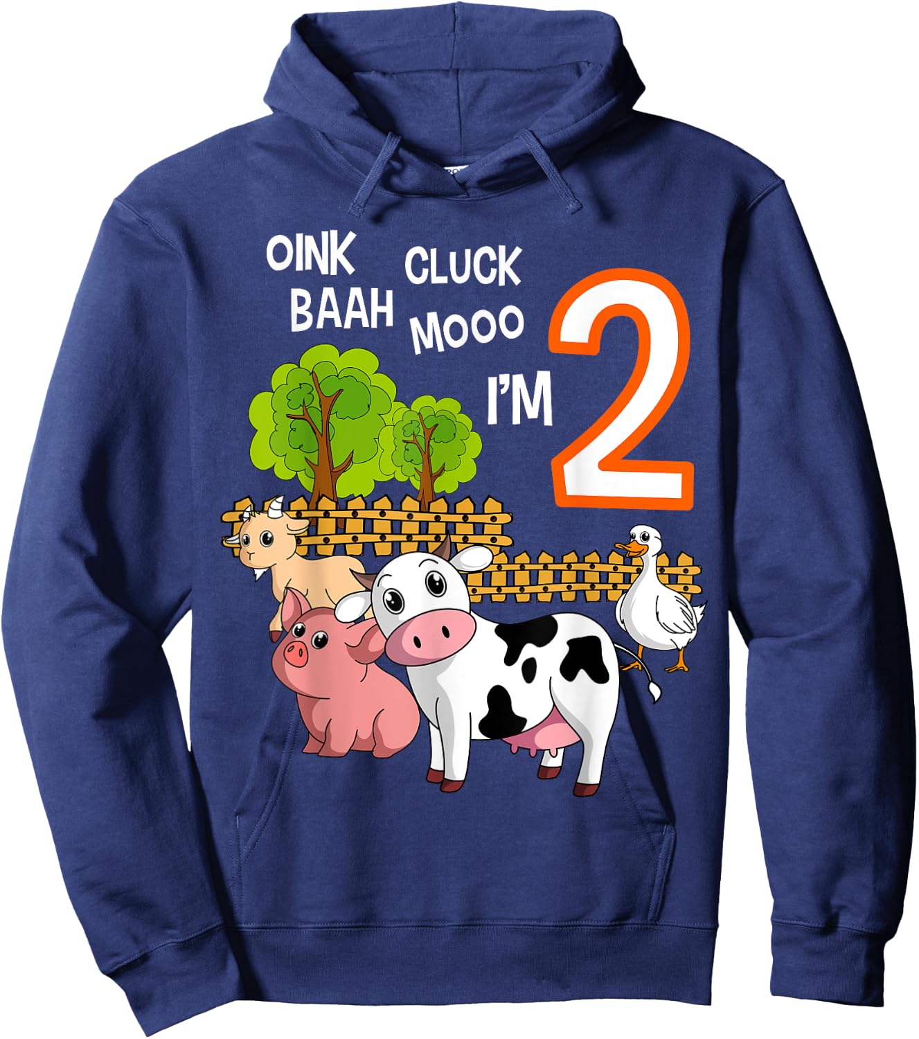 Oink Cluck Baah Mooo I'm 2 Farm Animal 2nd Birthday Party Hoodie - Hoodie | Navy