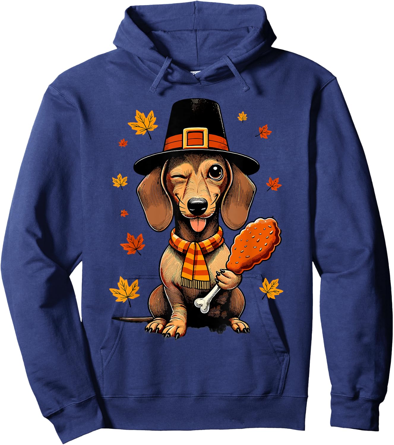 Dachshund Pilgrim Happy Thanksgiving Dog Men Women Girl Boy Hoodie - Hoodie | Navy