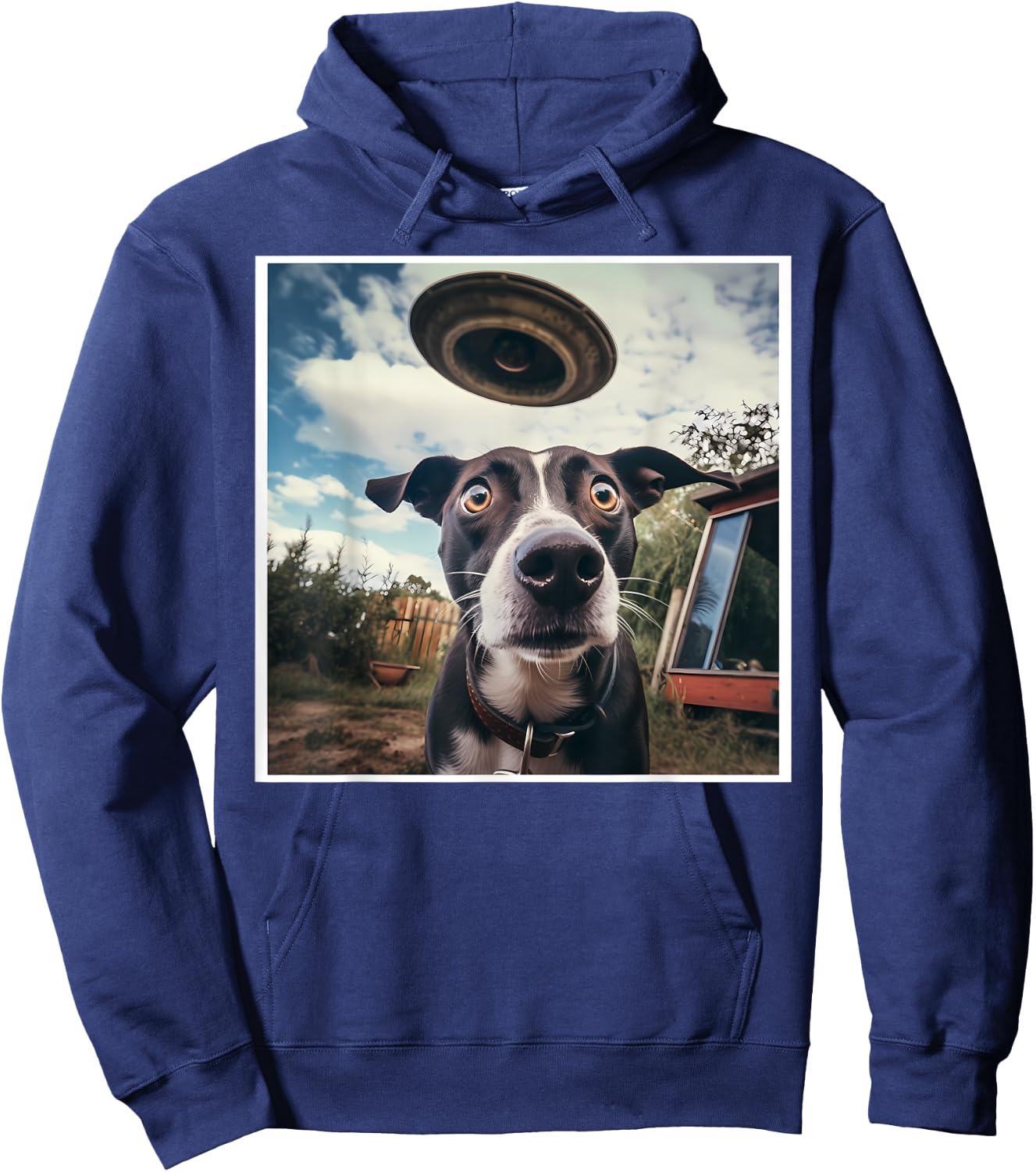 Dog Selfie with UFOs Alien Extraterrestrial UFO Believer Hoodie - Hoodie | Navy