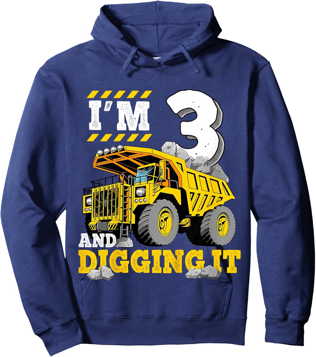 Kids Three 3rd Birthday Construction Truck 3yr Boy 3 Years Old Hoodie - Hoodie | Navy