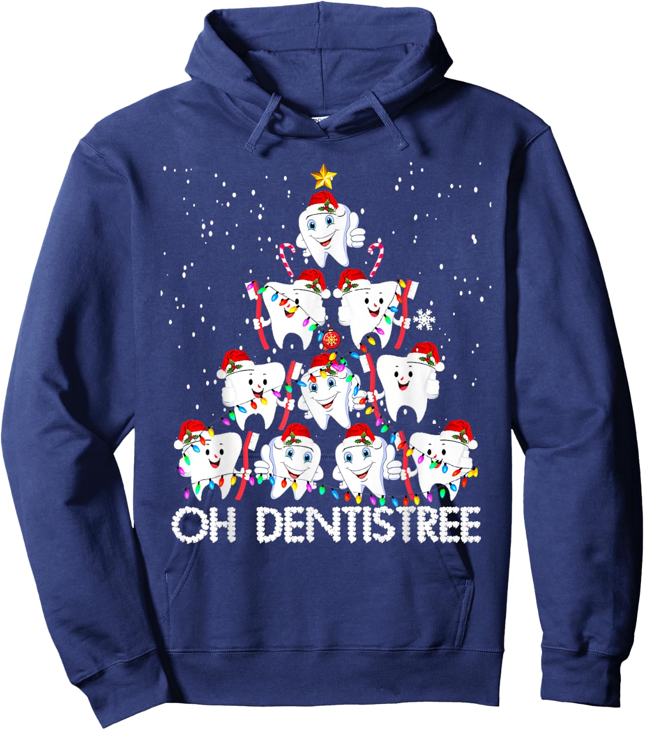 Oh Dentistree Toothbrush Teeth Xmas Lights Tree Christmas Hoodie - Hoodie | Navy