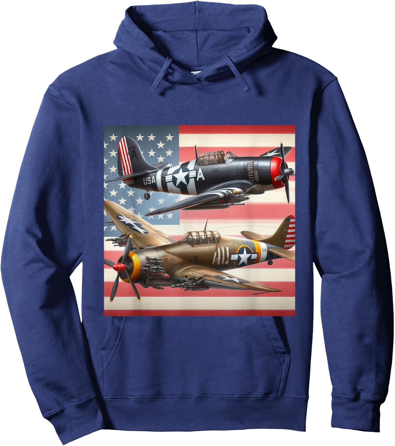 WW2 Airplanes American US Flag Hoodie - Hoodie | Navy