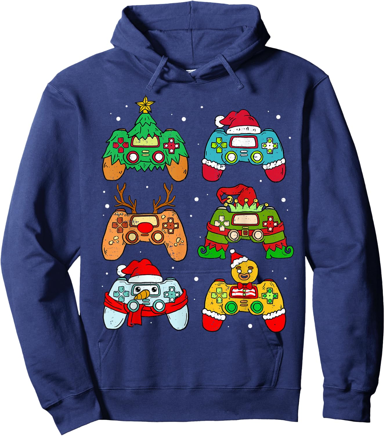 Christmas Santa Elf Gaming Controllers Snowman Boys Kids Hoodie - Hoodie | Navy