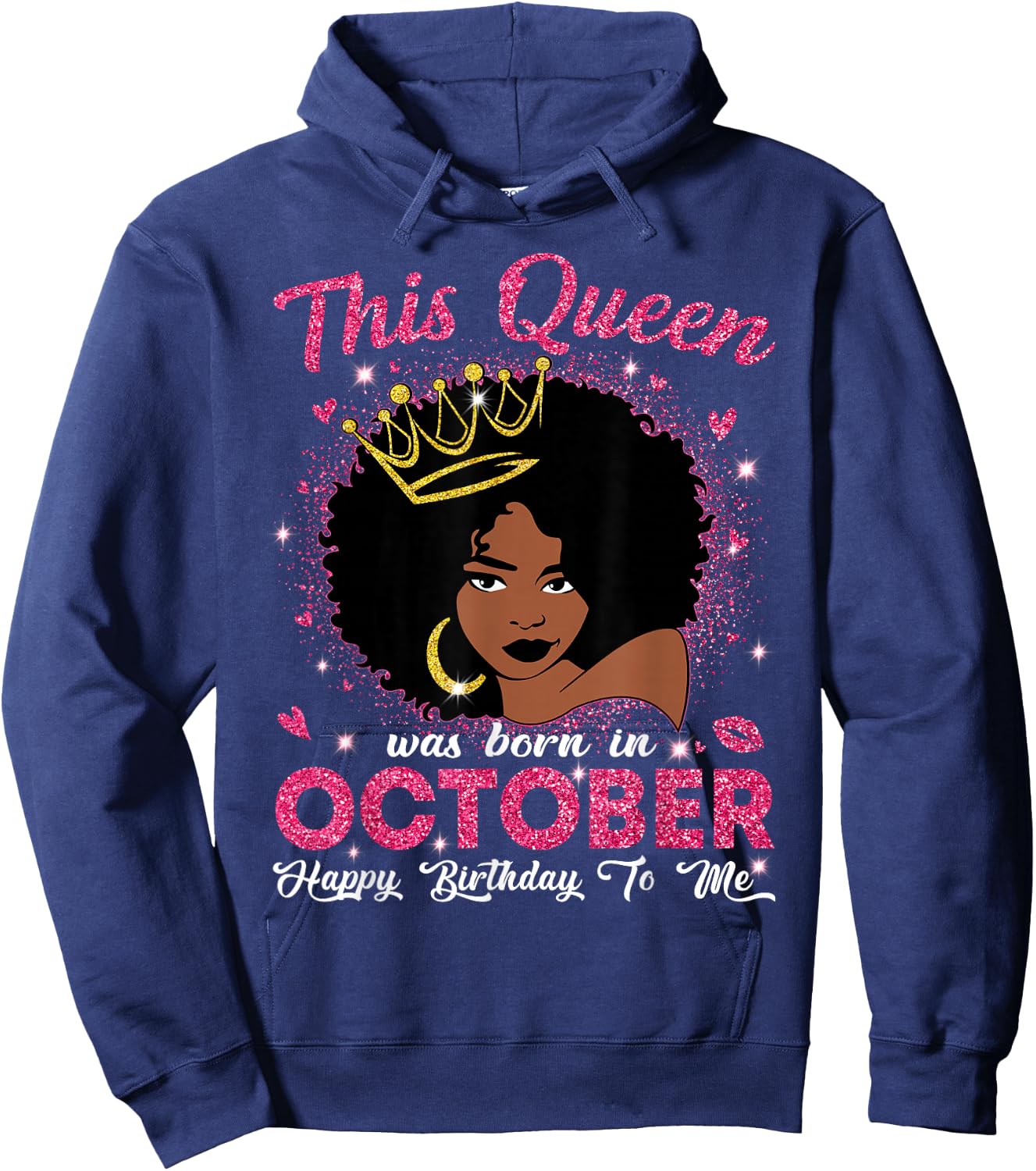 This Queen was Born in October Birthday Afro Girls Women Hoodie - Hoodie | Navy