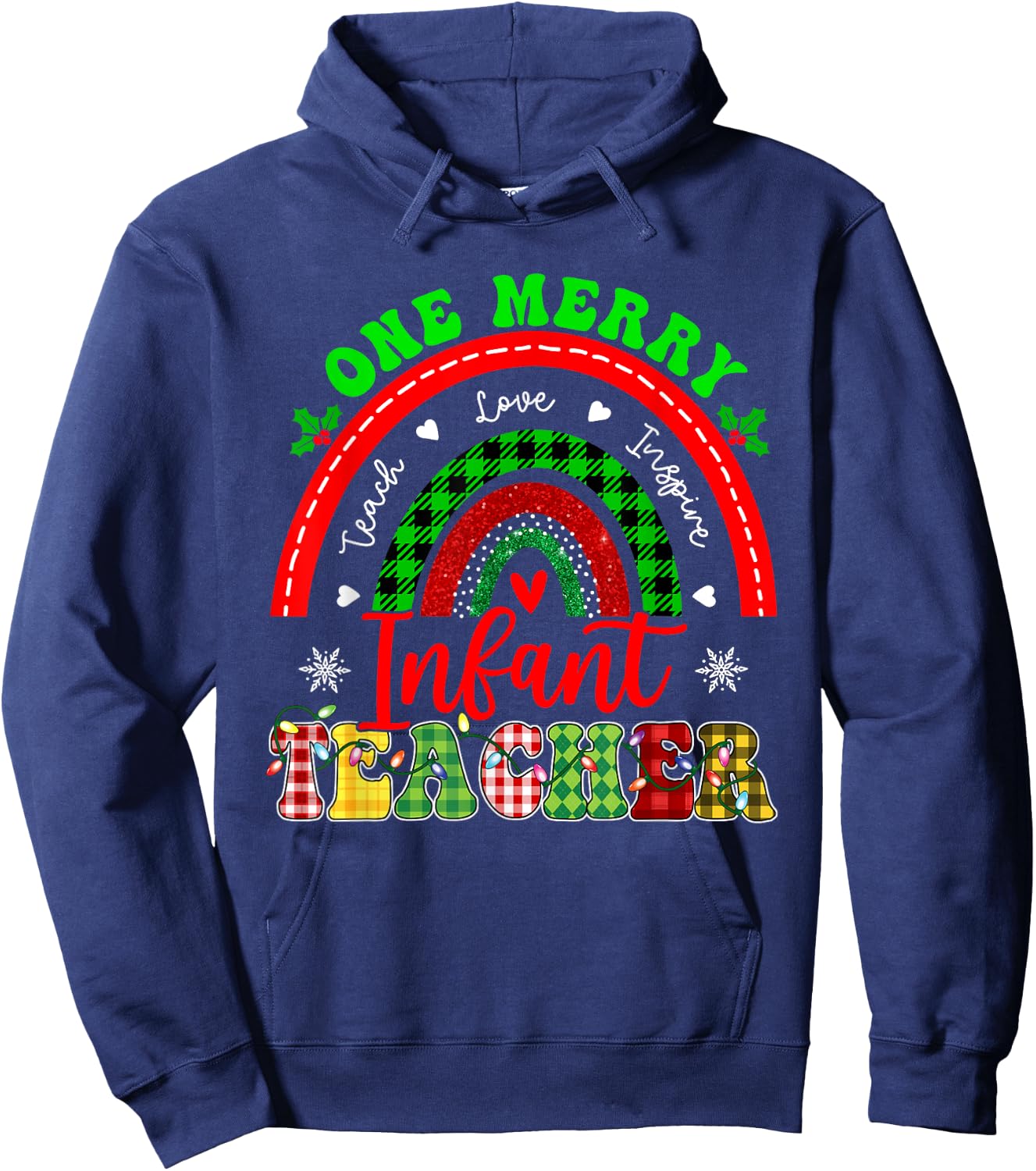 Xmas Teacher Rainbow One Merry Infant Teacher Christmas Hoodie - Hoodie | Navy