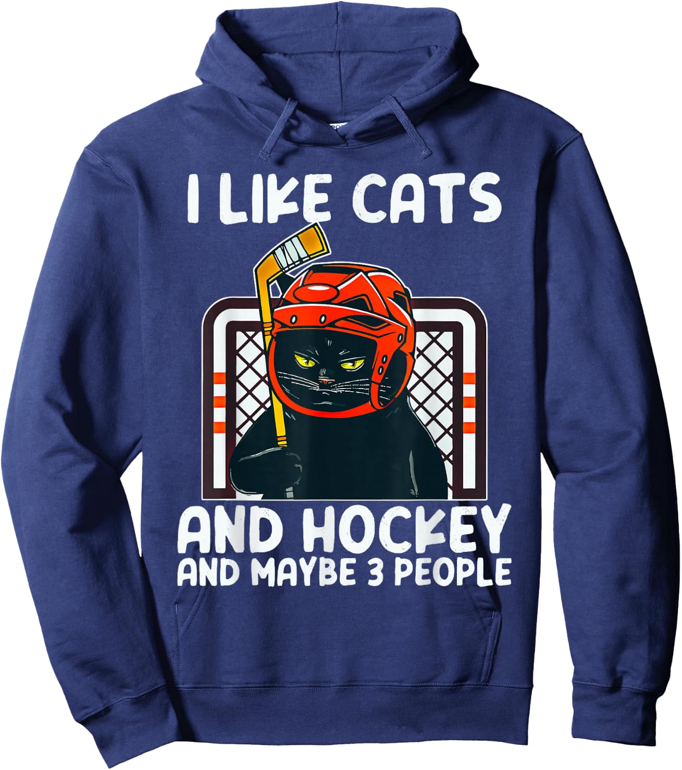 I Like Cats And Hockey And Maybe 3 People Black Catsc Hoodie - Hoodie | Navy