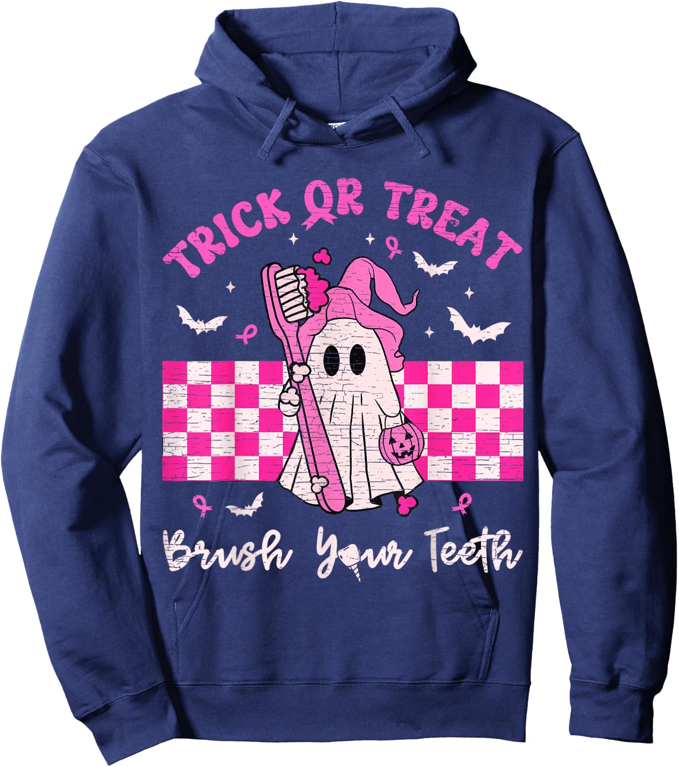 Wear A Pink Trick Or Treat Brush Your Teeth Dental Halloween Hoodie - Hoodie | Navy