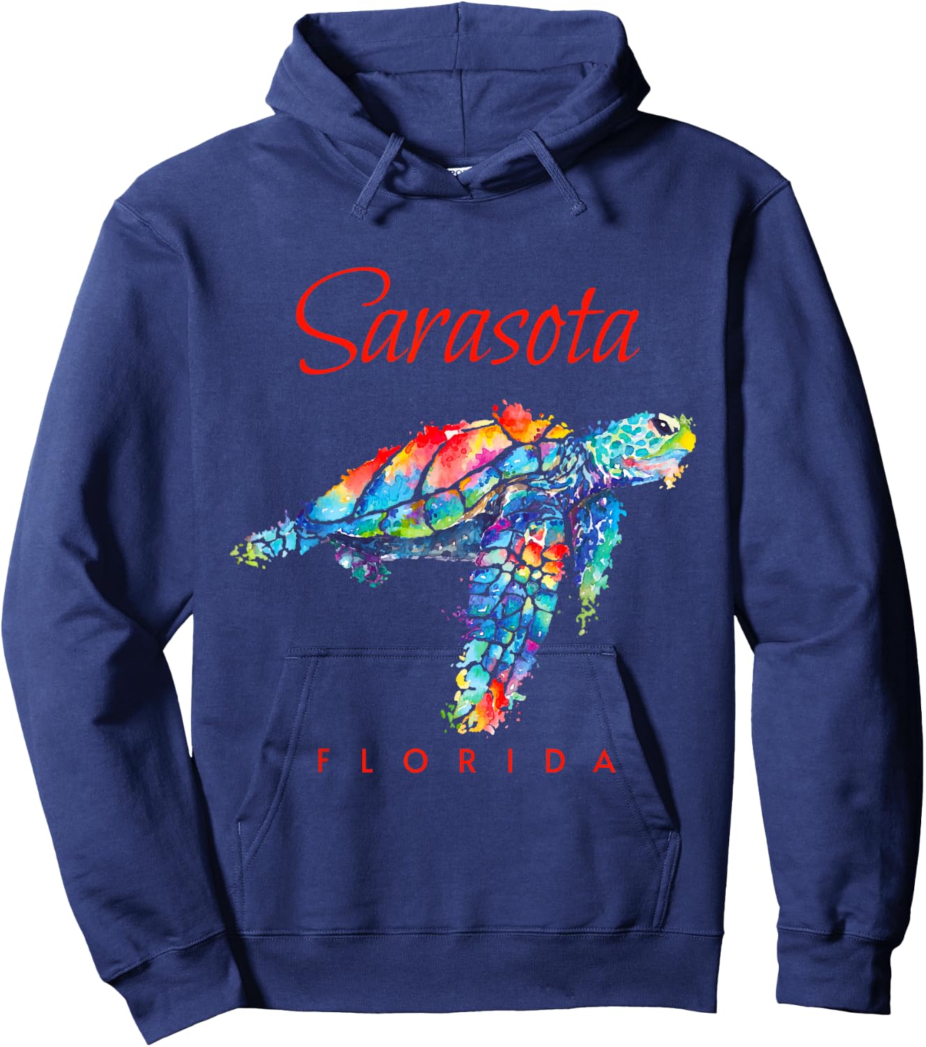 Sarasota Florida Watercolor Sea Turtle Hoodie - Hoodie | Navy