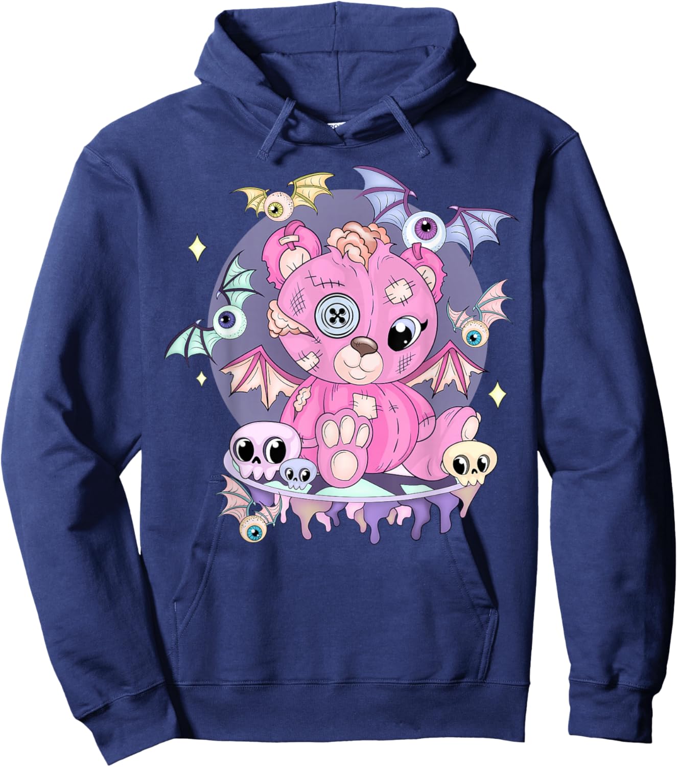 Pastel Goth Cute Creepy Teddy Bear Japanese Kawaii Menhera Hoodie - Hoodie | Navy