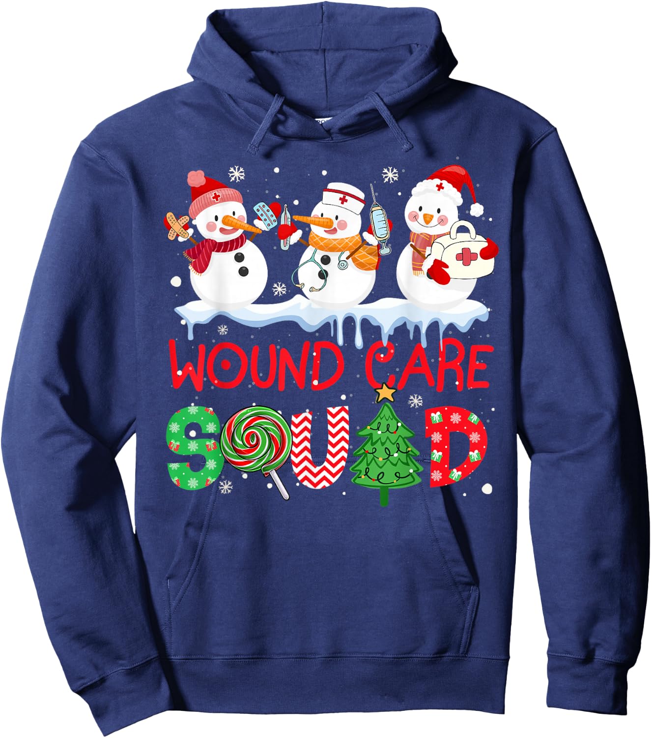 Snowman Wound Care Nurse Squad Christmas Holiday Matching Hoodie - Hoodie | Navy