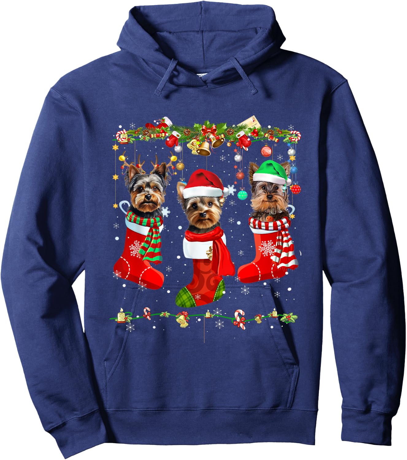 Yorkie Christmas Shirt Stocking Dog Lover Xmas Men Women Kids Hoodie - Hoodie | Navy