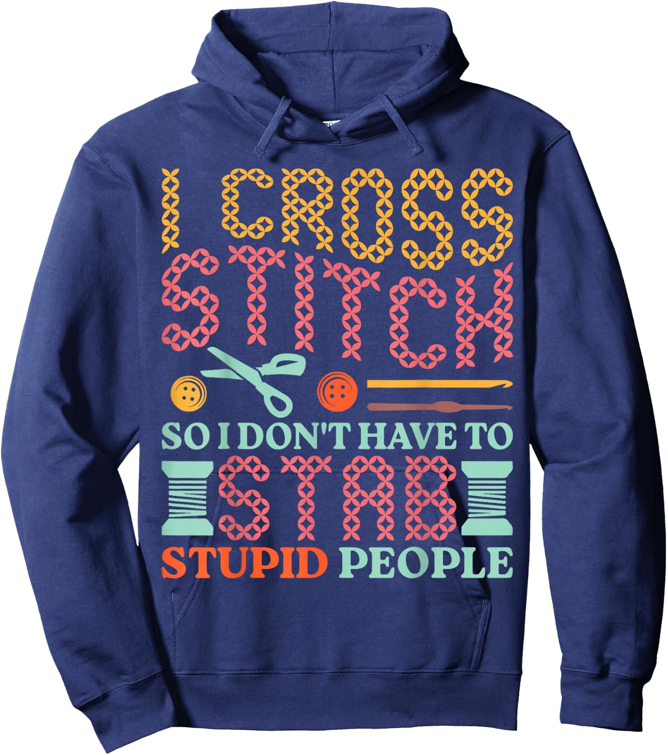 Cross Stitching for Cross Stitcher - -Adults - Black - Small - Short Sleeve Hoodie - Hoodie | Navy