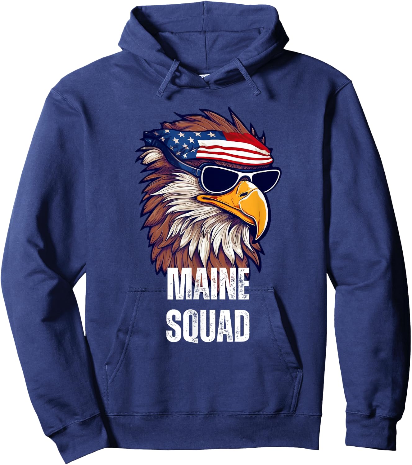 Maine Squad - Retro Bald Eagle American Flag Bandana Hoodie - Hoodie | Navy