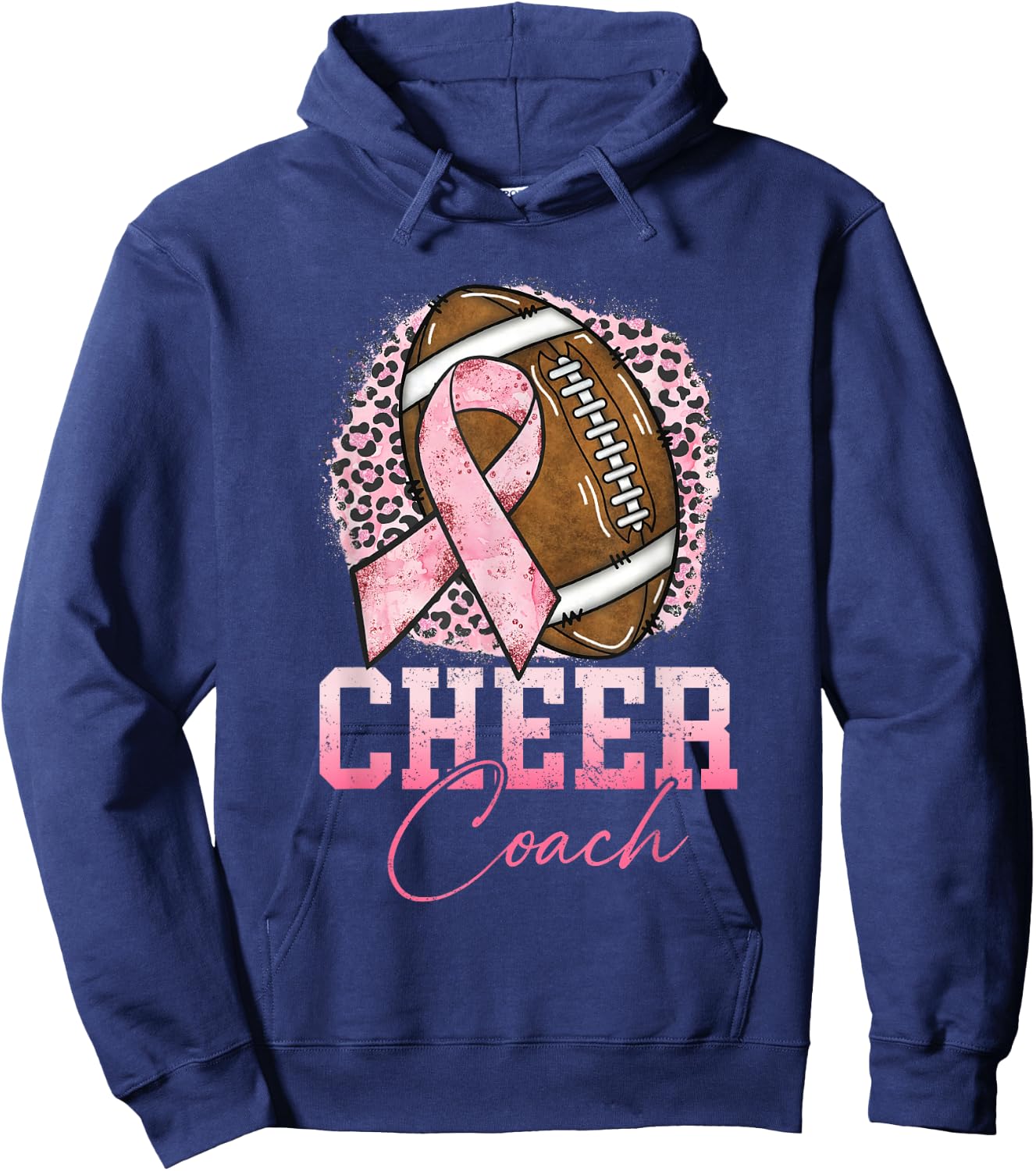 Football Cheer Coach Pink Ribbon Breast Cancer Awareness Hoodie - Hoodie | Navy