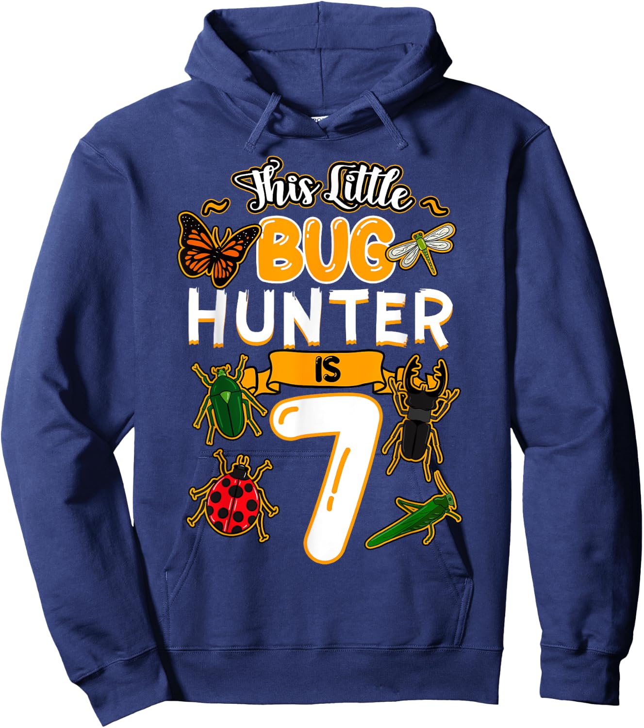 This Little Bug Hunter Is 7 Birthday Insect Bday Party Hoodie - Hoodie | Navy