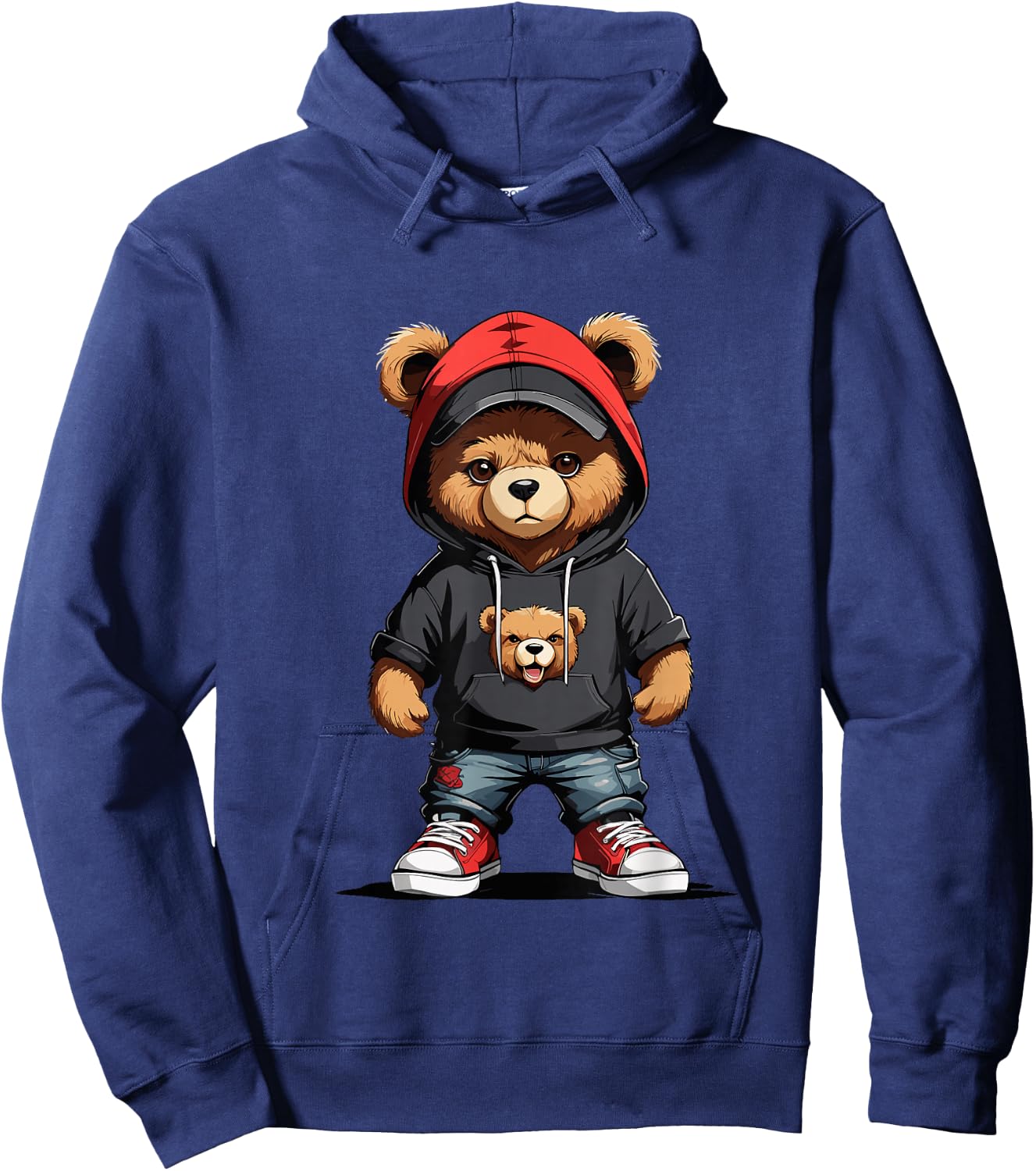 Teddy Bear Red Cap Gangster in Hip Hop Street Clothes Hoodie - Hoodie | Navy