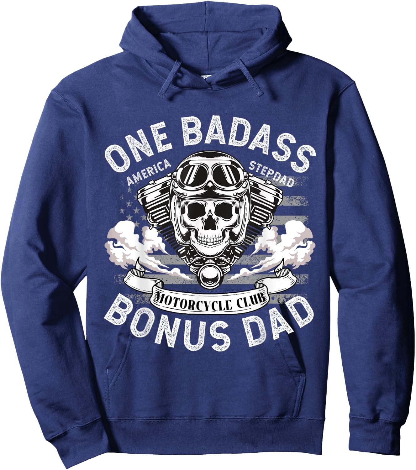 One Badass Bonus Dad, Father, Motorcycle StepDad, biker Hoodie - Hoodie | Navy