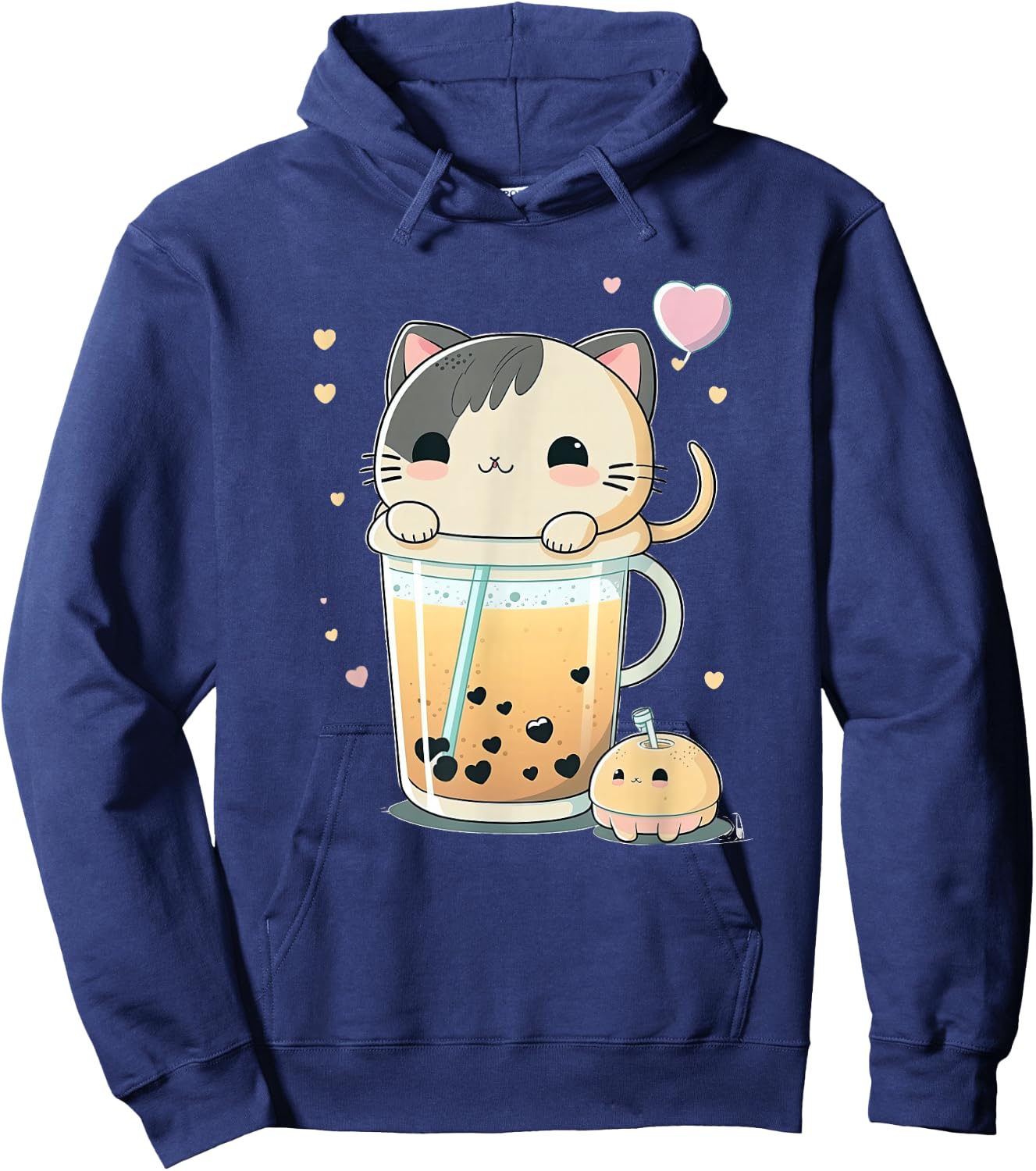 Cat Boba Tea Kawaii Kitty Bubble Tea Anime Hoodie - Hoodie | Navy