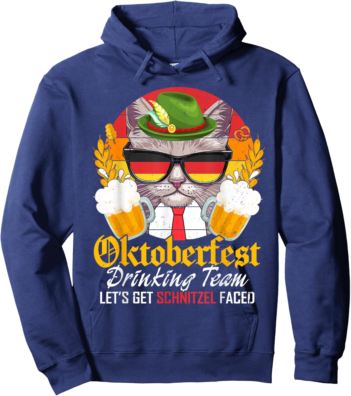 Oktoberfest Drinking Team Let's Get Schnitzel Faced Cat Men Hoodie - Hoodie | Navy