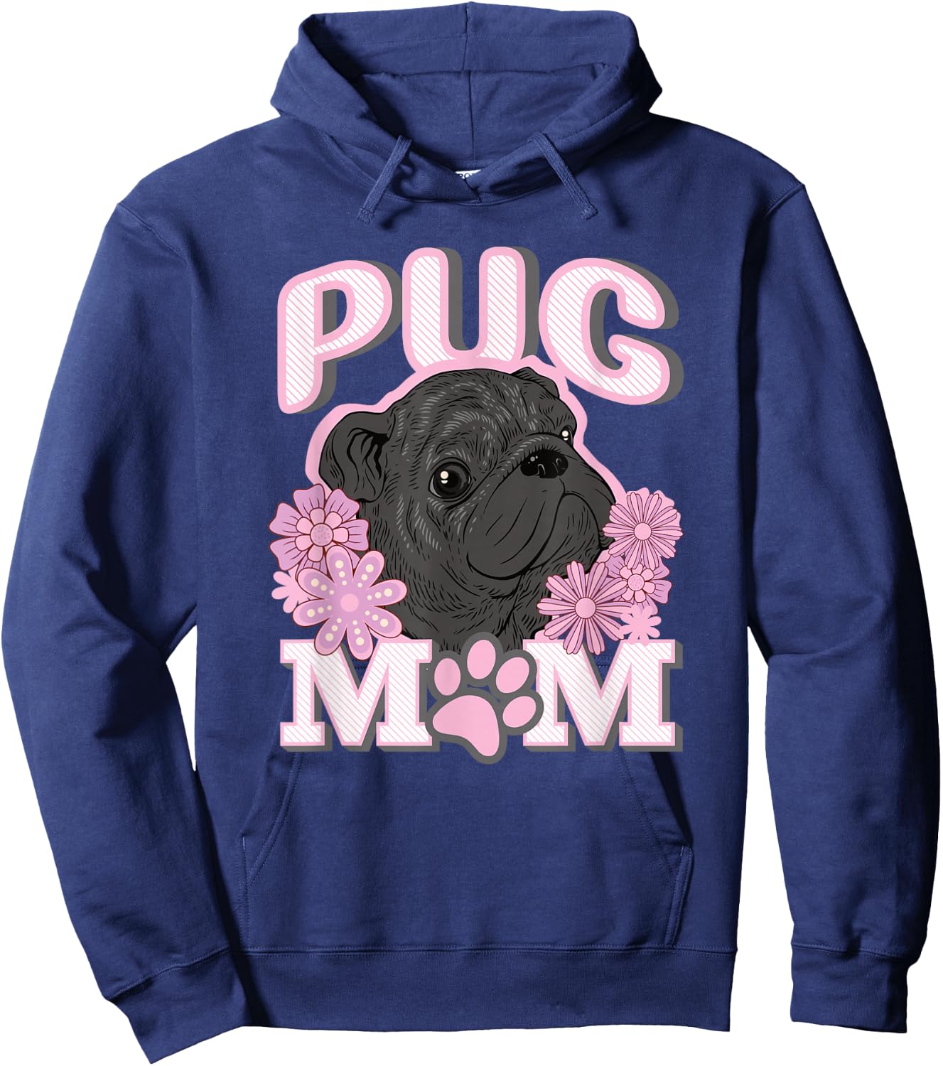Cute Black Pug Dog Mom Mum Design Hoodie - Hoodie | Navy