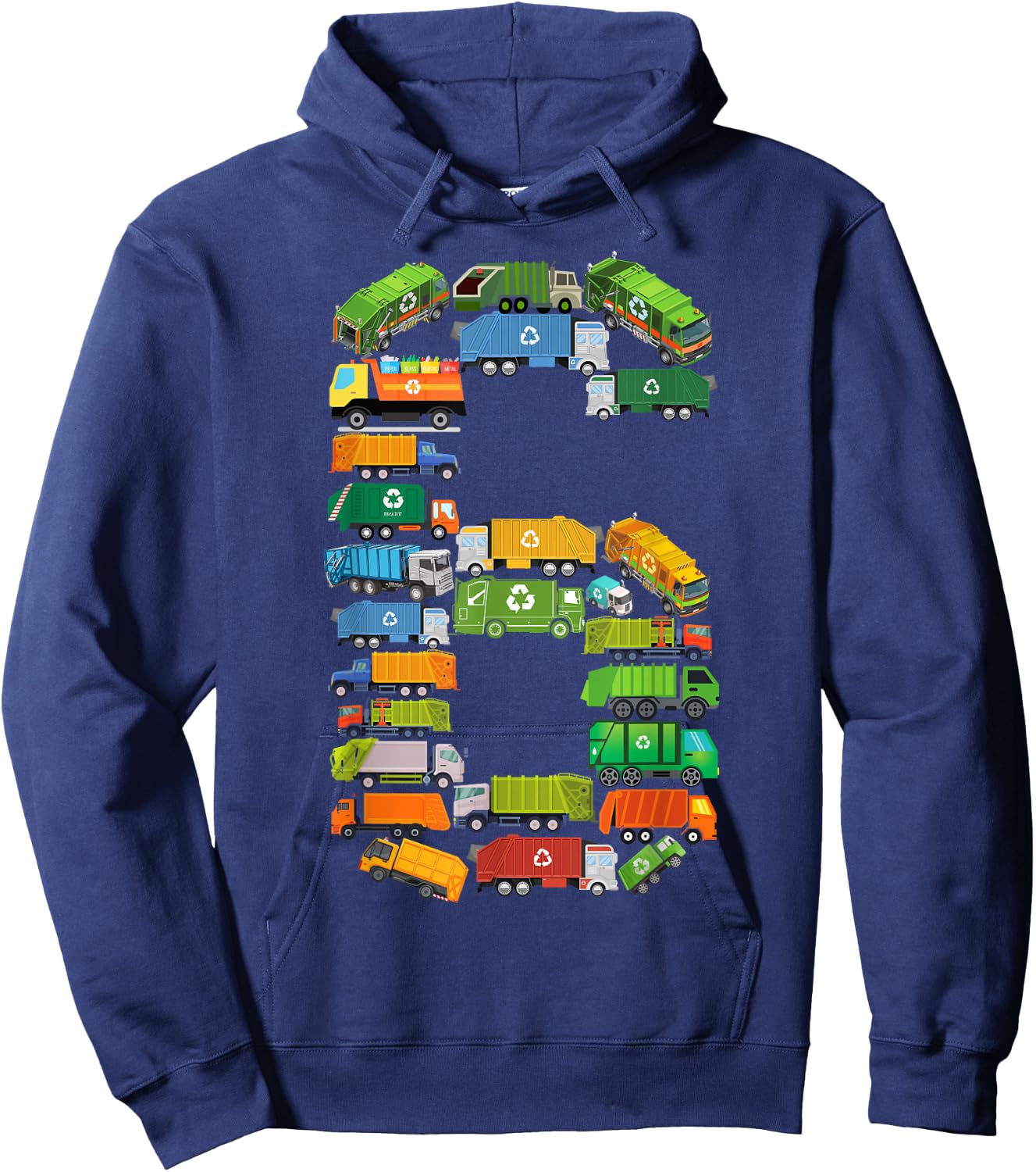Fun Garbage Truck 6th Birthday Party Six 6 Year Old Boy Kids Hoodie - Hoodie | Navy