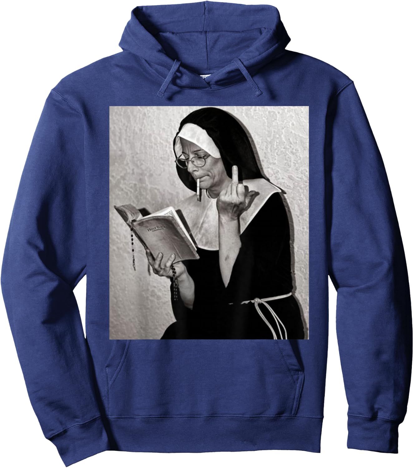 Nun Middle Finger Attitude Novelty Funny Nun Unholy Hoodie - Hoodie | Navy